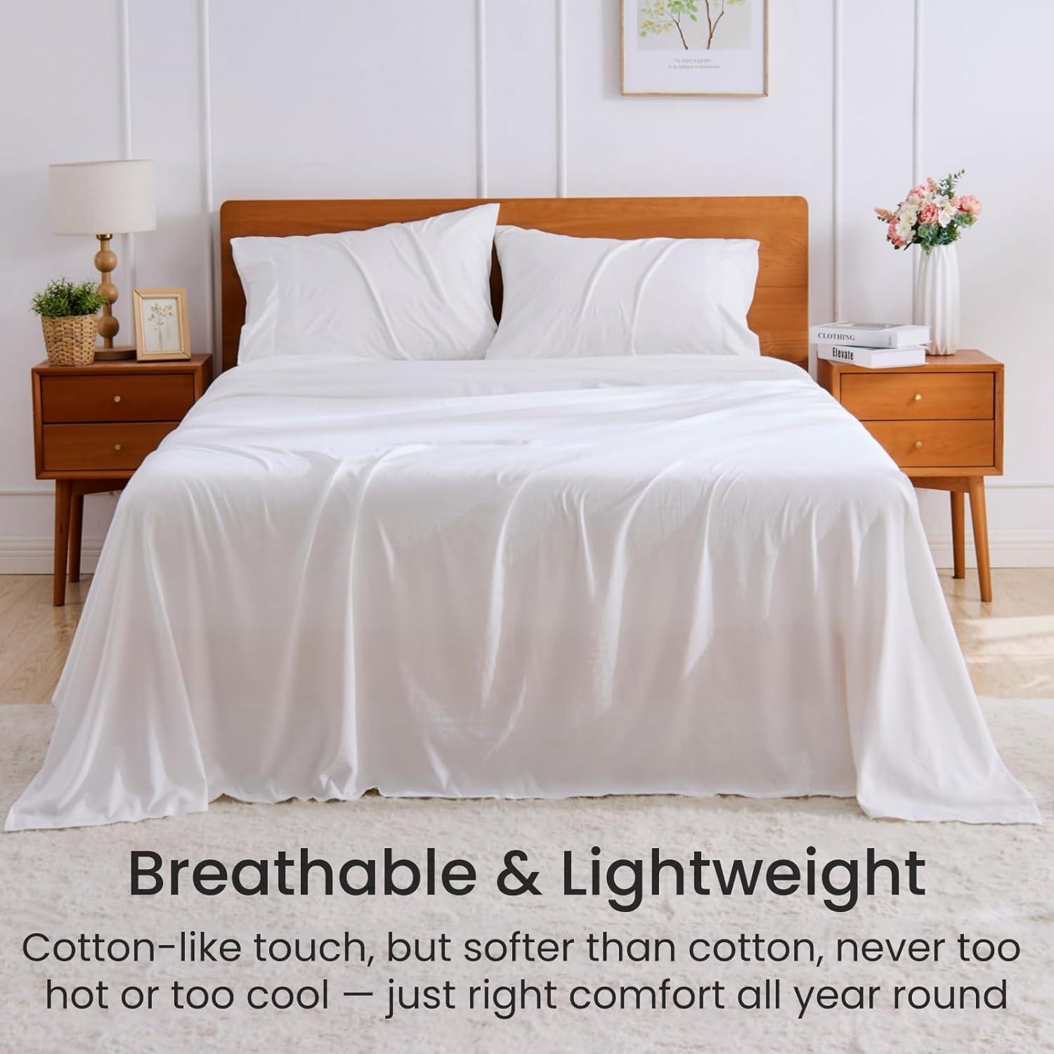 Juego de Sábanas de Reina GOKOTTA 4 Piezas Microfibra Blanco