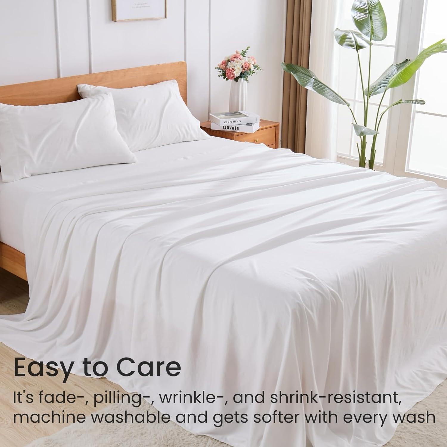 Juego de Sábanas de Reina GOKOTTA 4 Piezas Microfibra Blanco