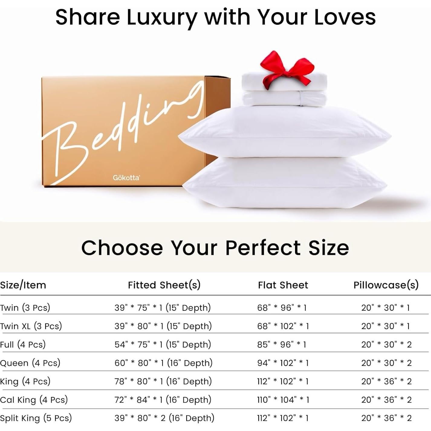 Juego de Sábanas de Reina GOKOTTA 4 Piezas Microfibra Blanco