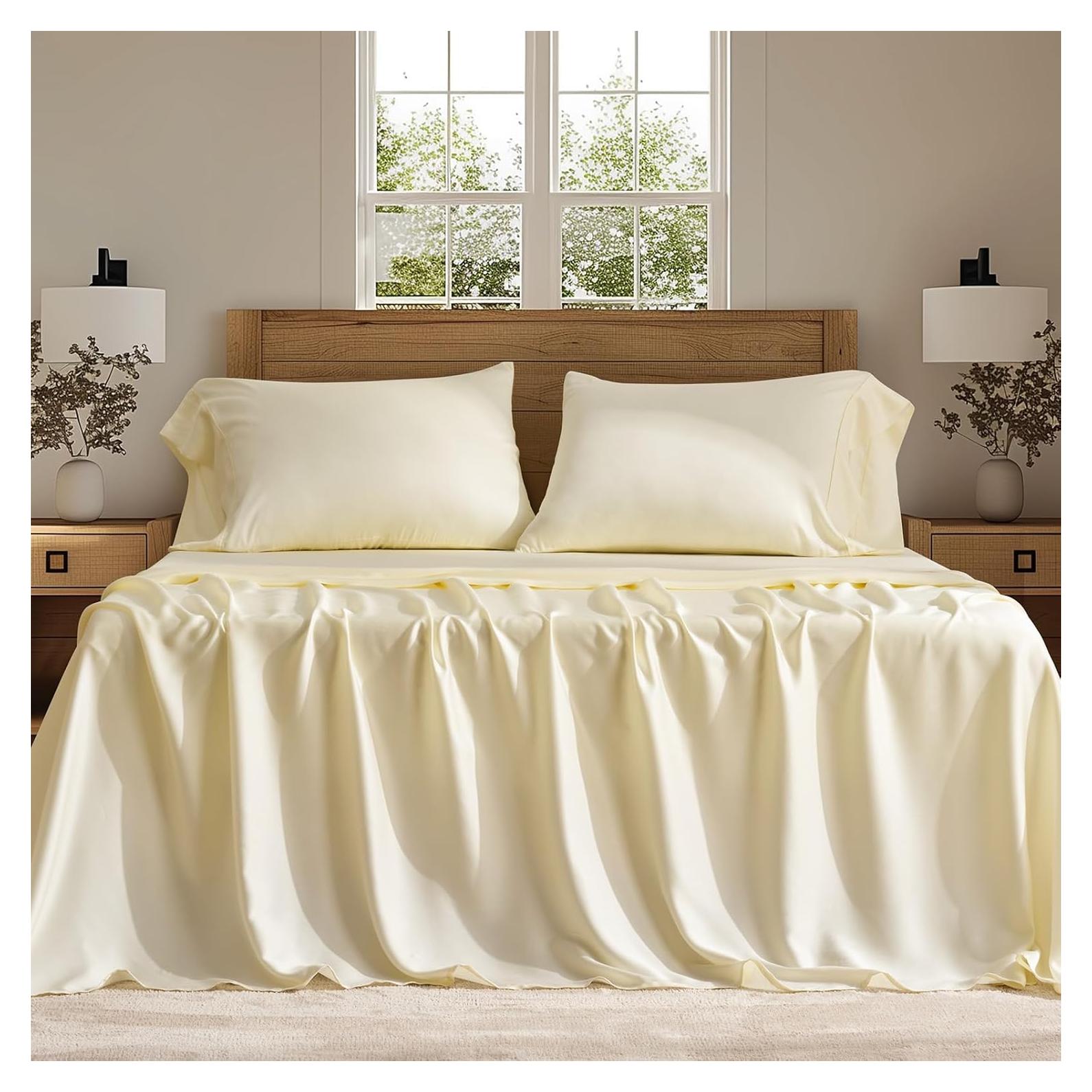 Juego de Sábanas Queen EVERGRACE TENCEL 4 Piezas Crema