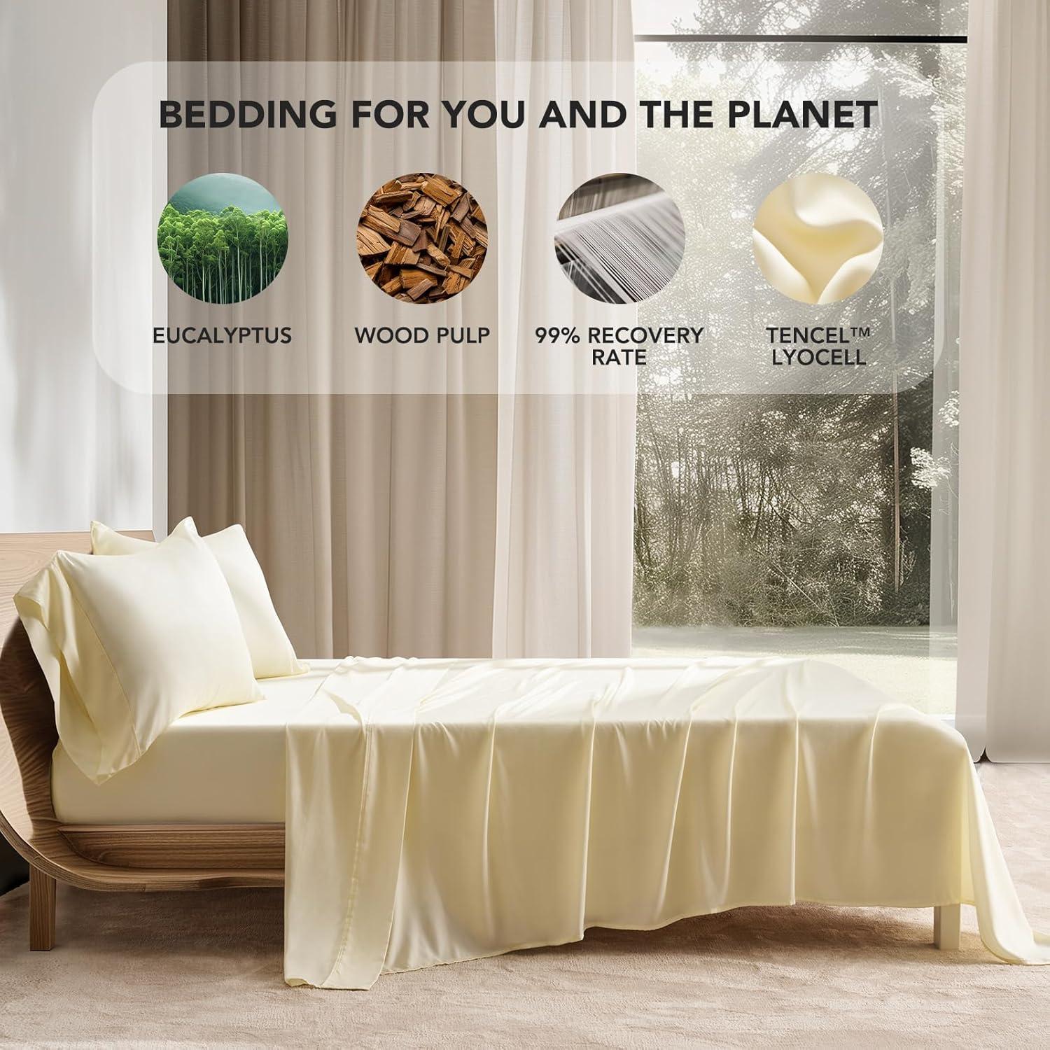 Juego de Sábanas Queen EVERGRACE TENCEL 4 Piezas Crema
