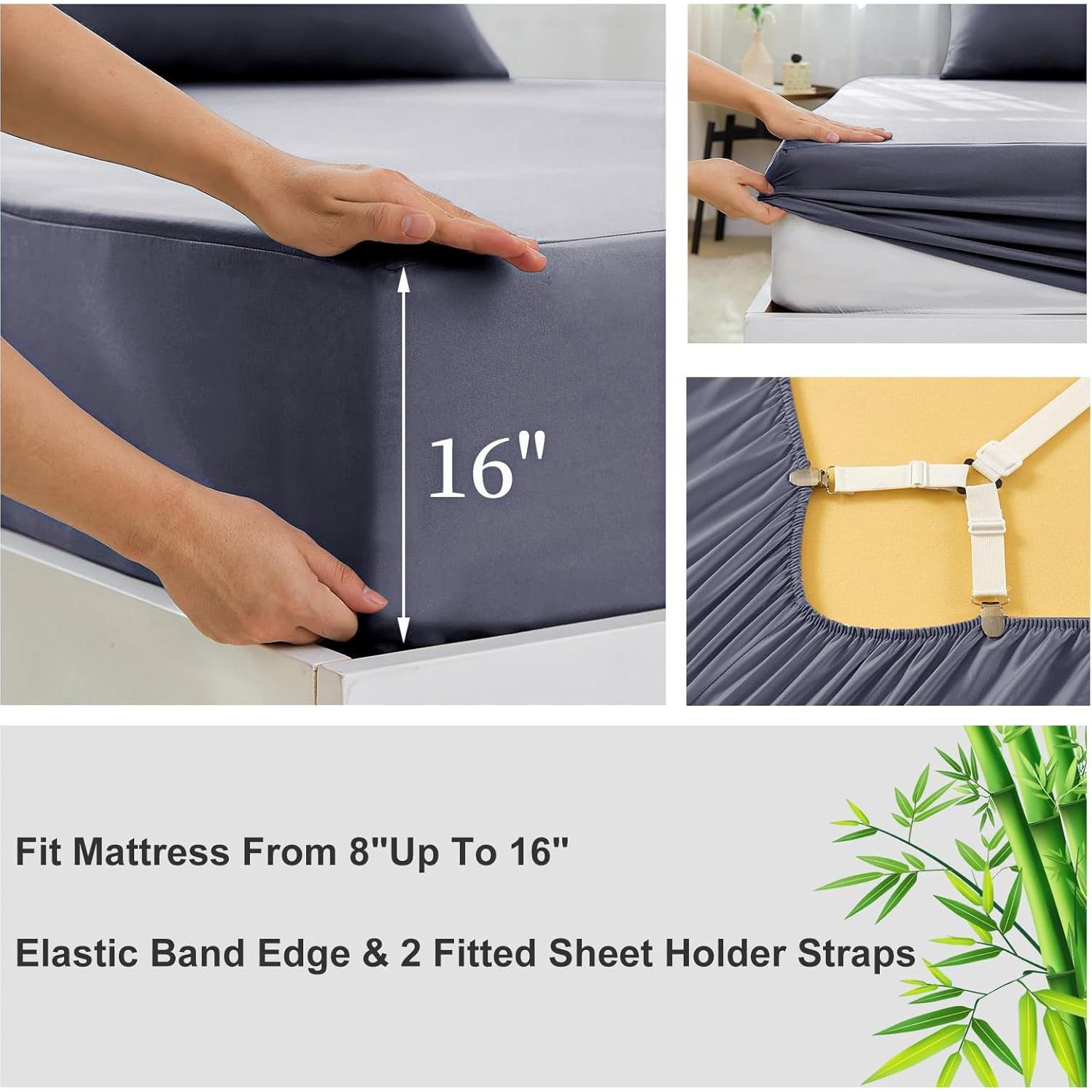 Sábana Ajustable Queen HCORA 100% Viscosa Bambú 400 Hilos Gris