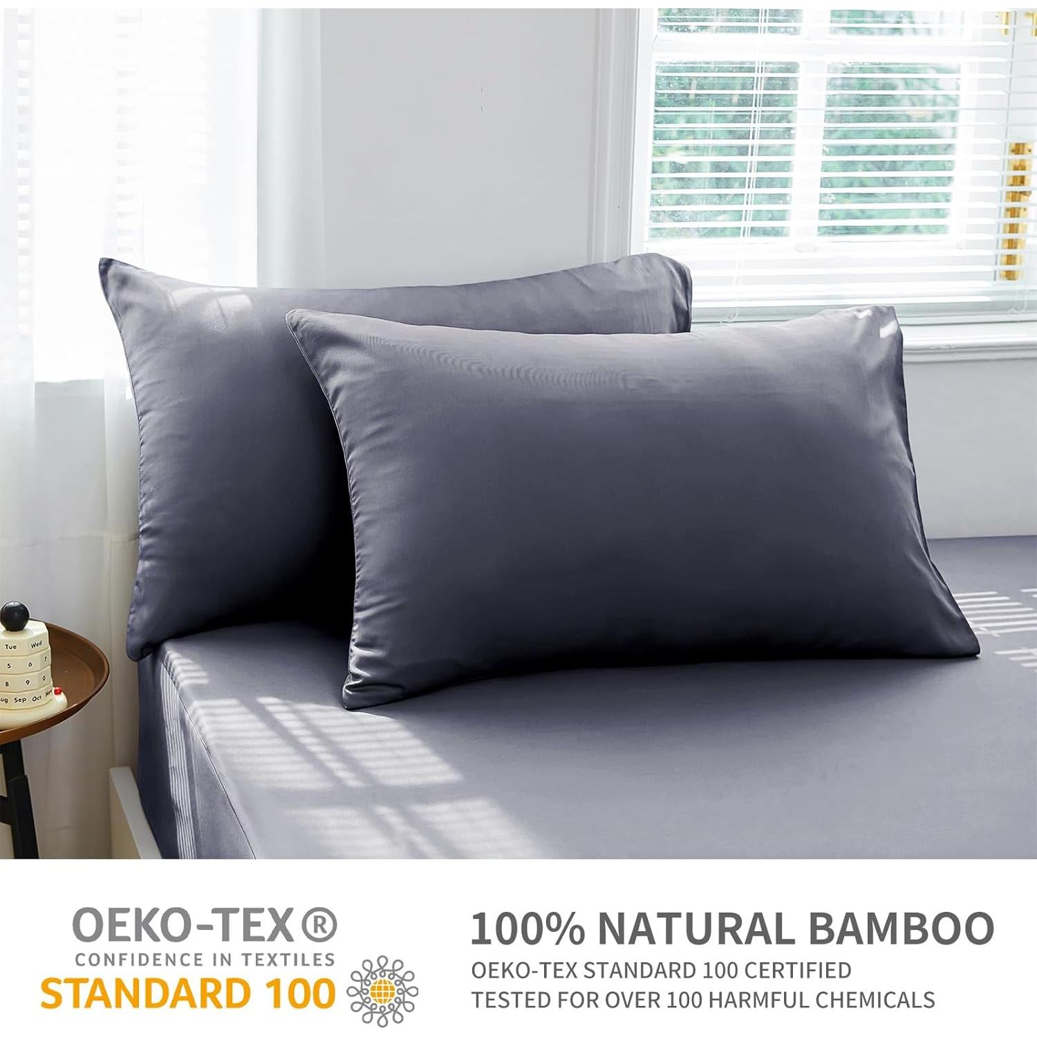 Sábana Ajustable Queen HCORA 100% Viscosa Bambú 400 Hilos Gris