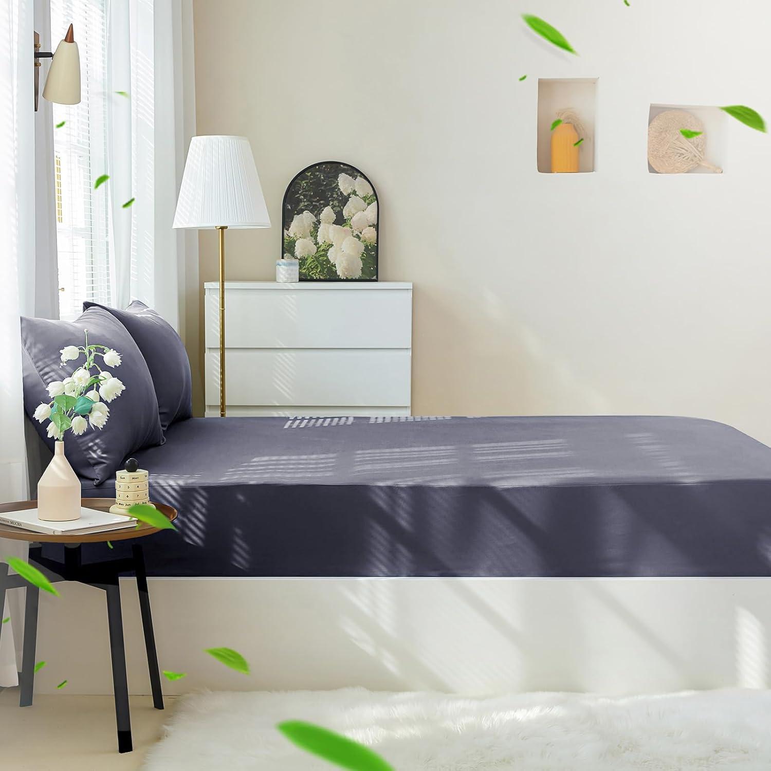 Sábana Ajustable Queen HCORA 100% Viscosa Bambú 400 Hilos Gris