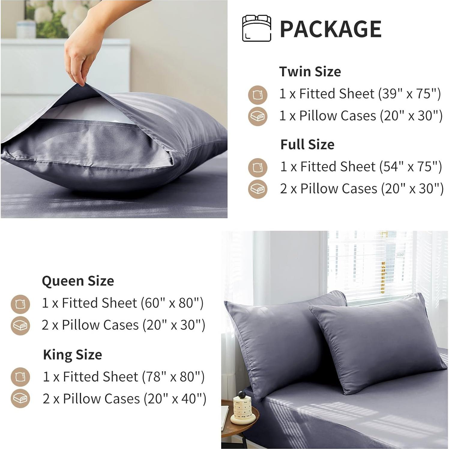 Sábana Ajustable Queen HCORA 100% Viscosa Bambú 400 Hilos Gris