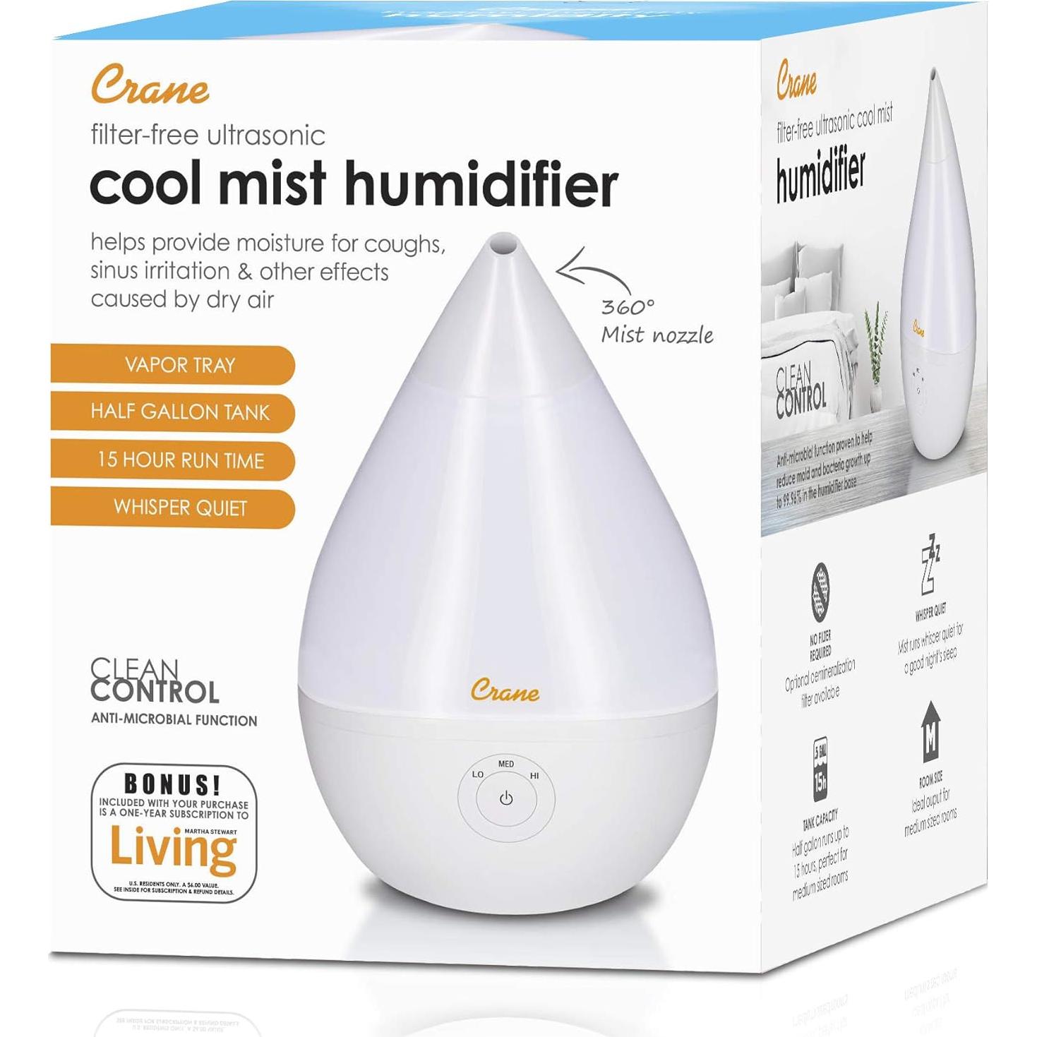 Humidificador Ultrasónico Gota Crane 1.89L Niebla Fría Blanco