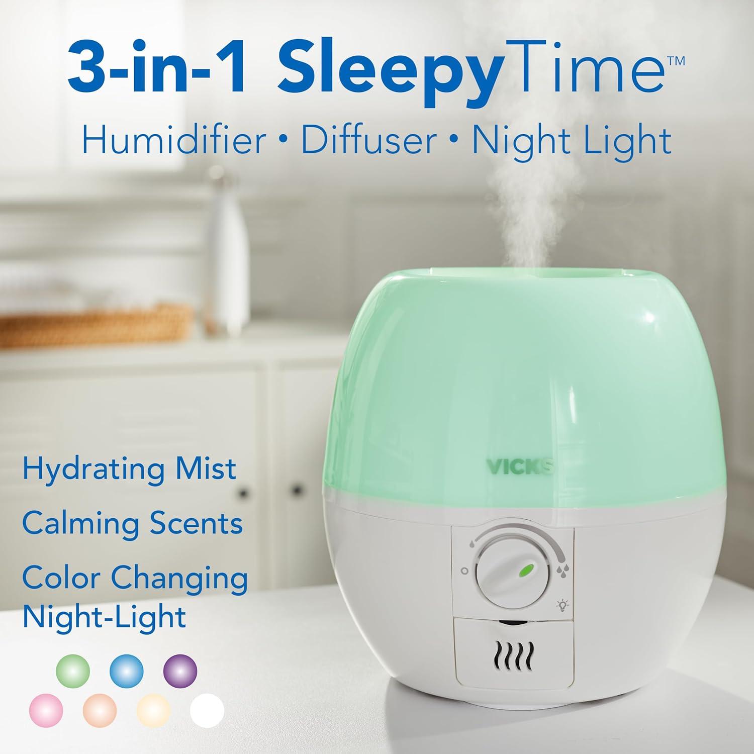 Humidificador Vicks 3-en-1 SleepyTime con Difusor y Luz Nocturna