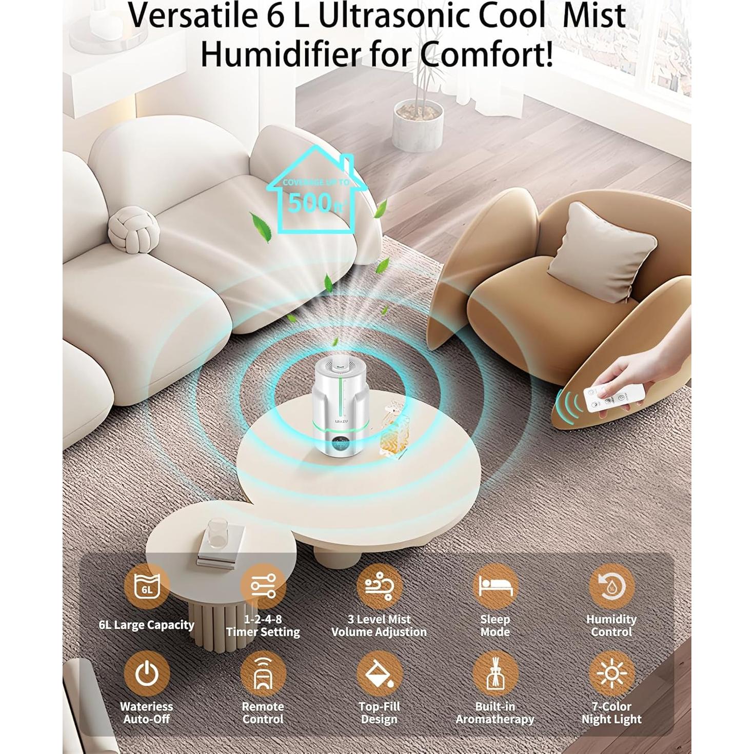 Humidificador Ultrasonico LRAZU HQ-JS2501 6L Control Remoto
