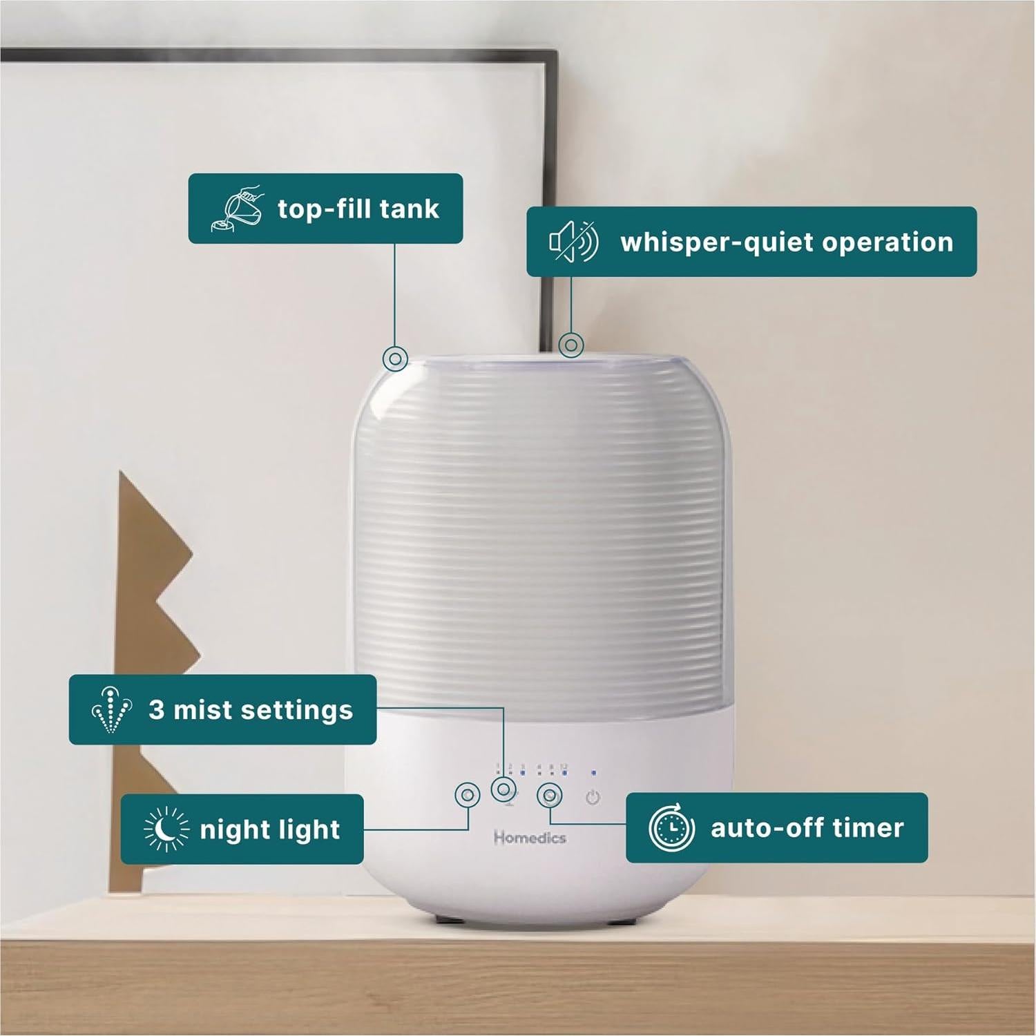 Humidificador ultrasónico HoMedics UHE-CMTF63, 3L, 36.8 m²