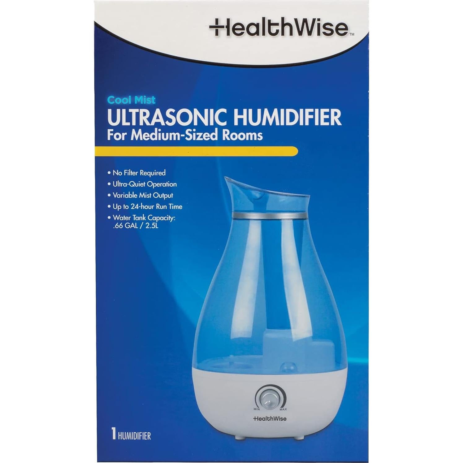 Humidificador Ultrasonico HealthWise 2.6L Niebla Fría Sin Filtro