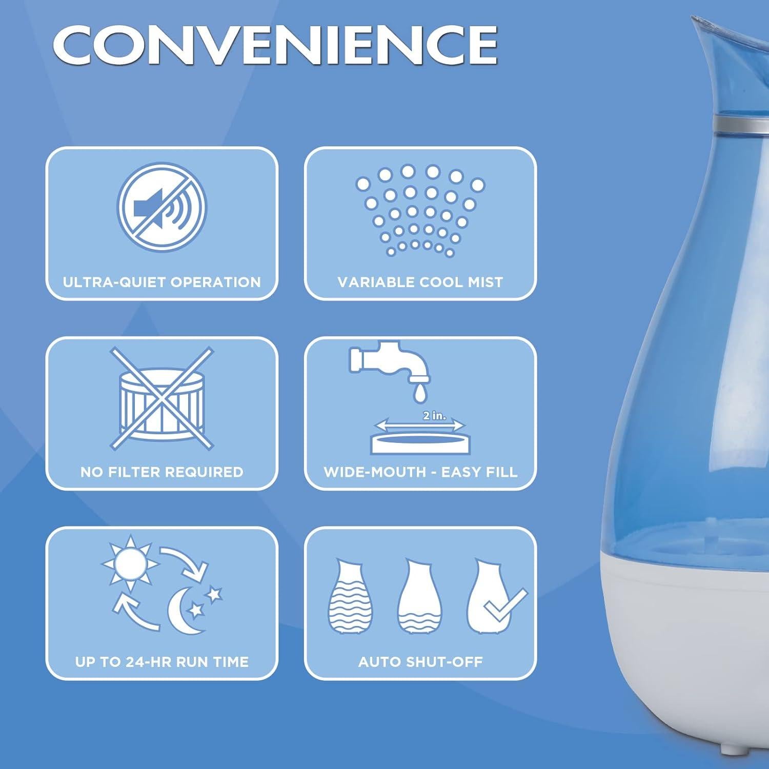 Humidificador Ultrasonico HealthWise 2.6L Niebla Fría Sin Filtro