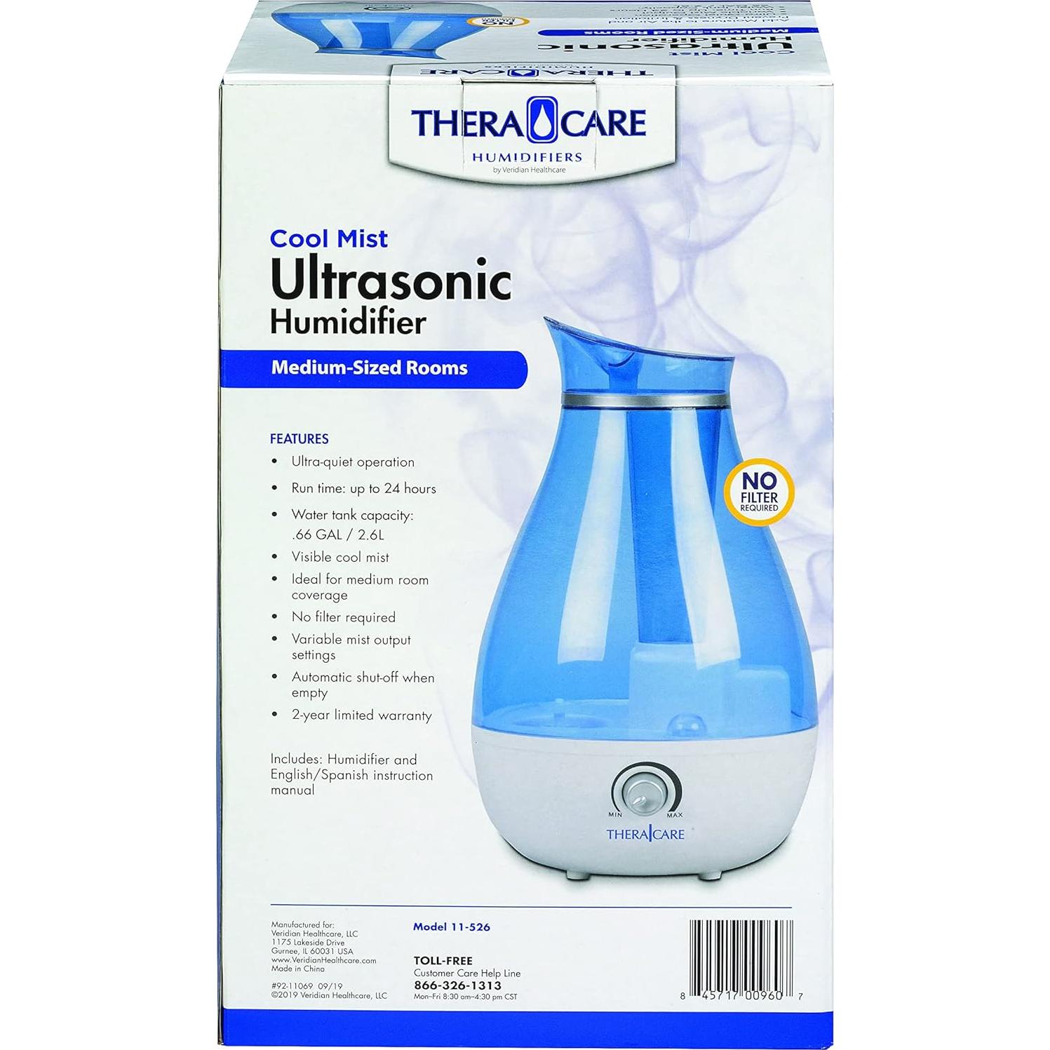 Humidificador Ultrasonico TheraCare Niebla Fría 24h Sin Filtro