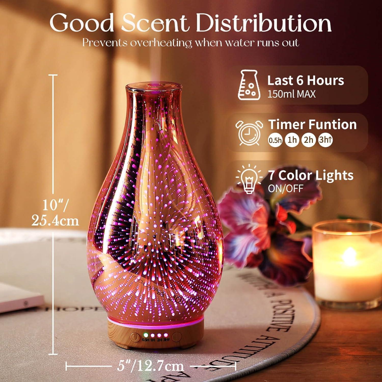 Difusor de Aceite Esencial Porseme 100ml 3D Vidrio Aromaterapia