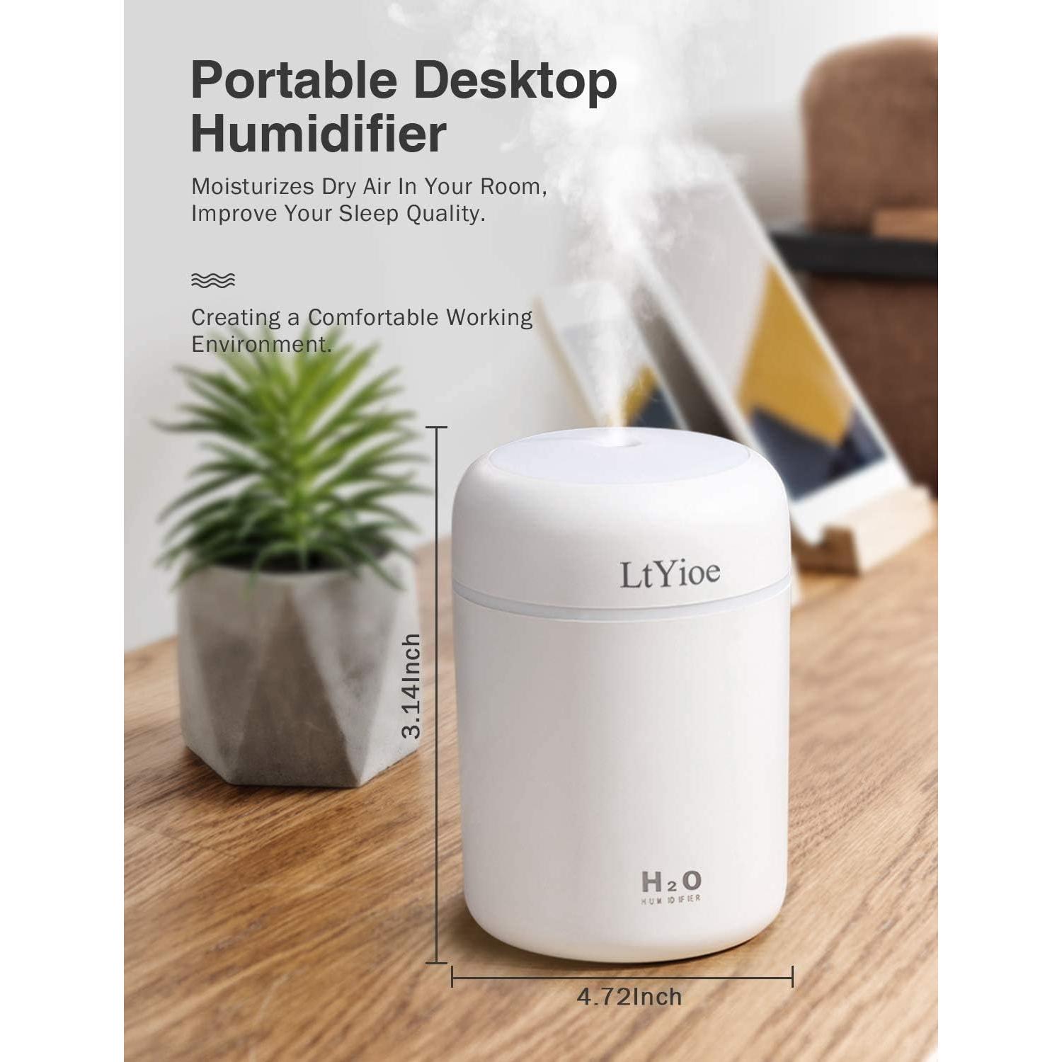 Humidificador Mini LtYioe USB Blanco, Silencioso, Luz Nocturna