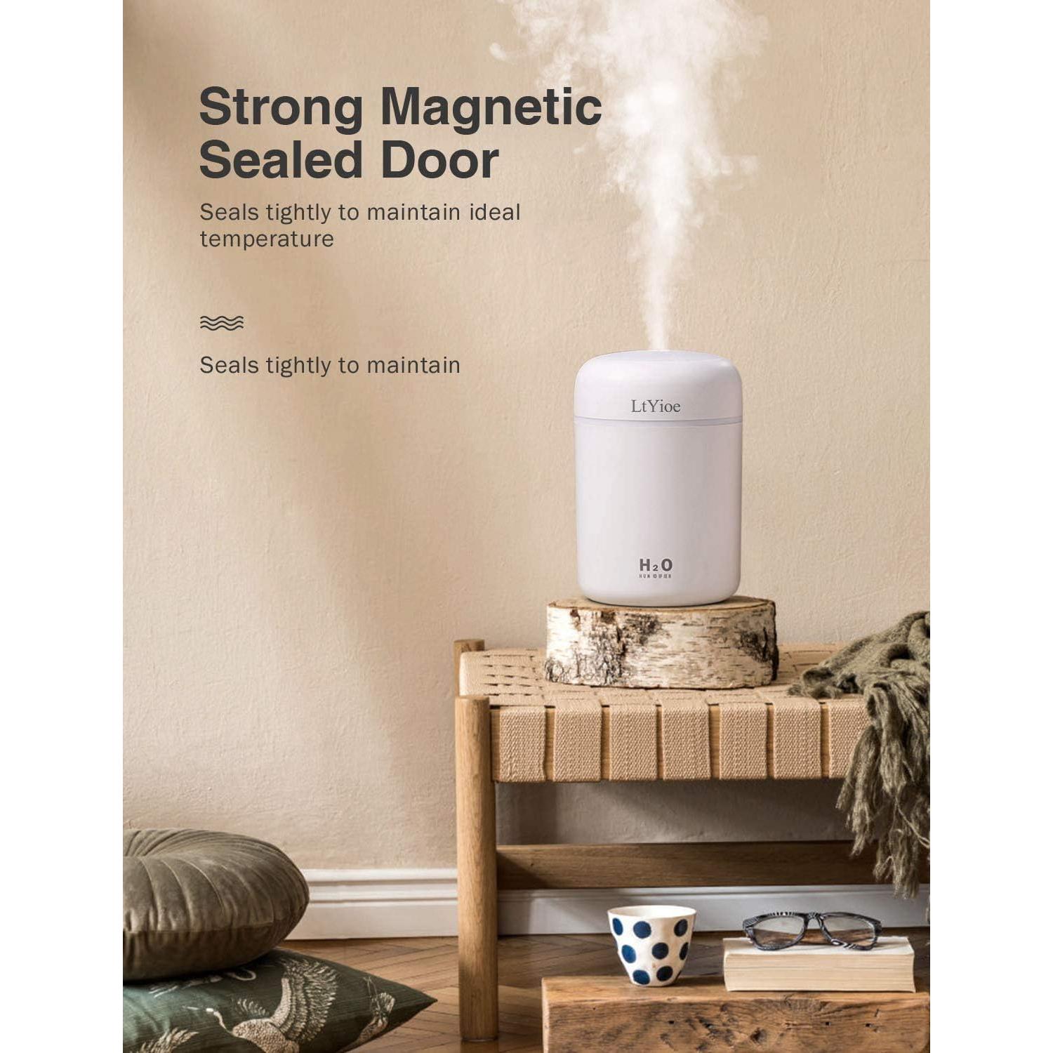 Humidificador Mini LtYioe USB Blanco, Silencioso, Luz Nocturna