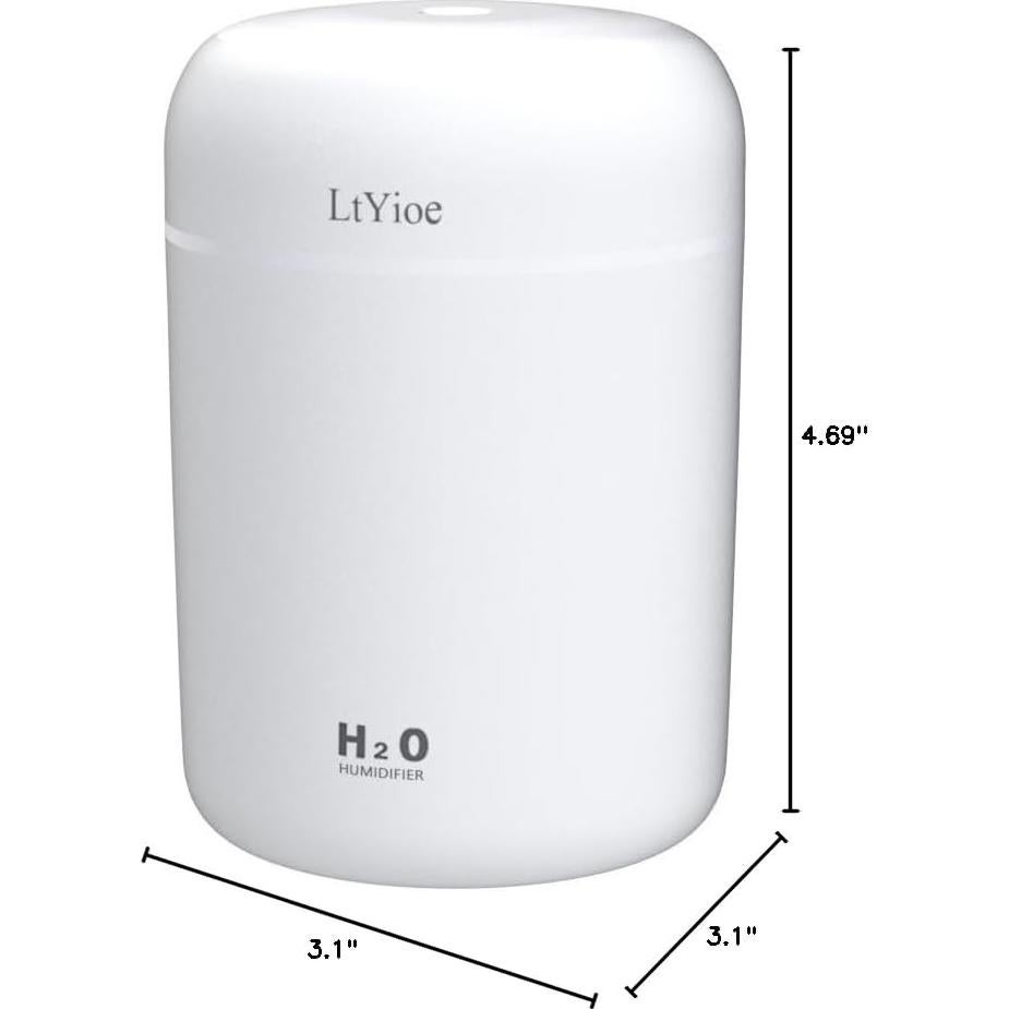 Humidificador Mini LtYioe USB Blanco, Silencioso, Luz Nocturna