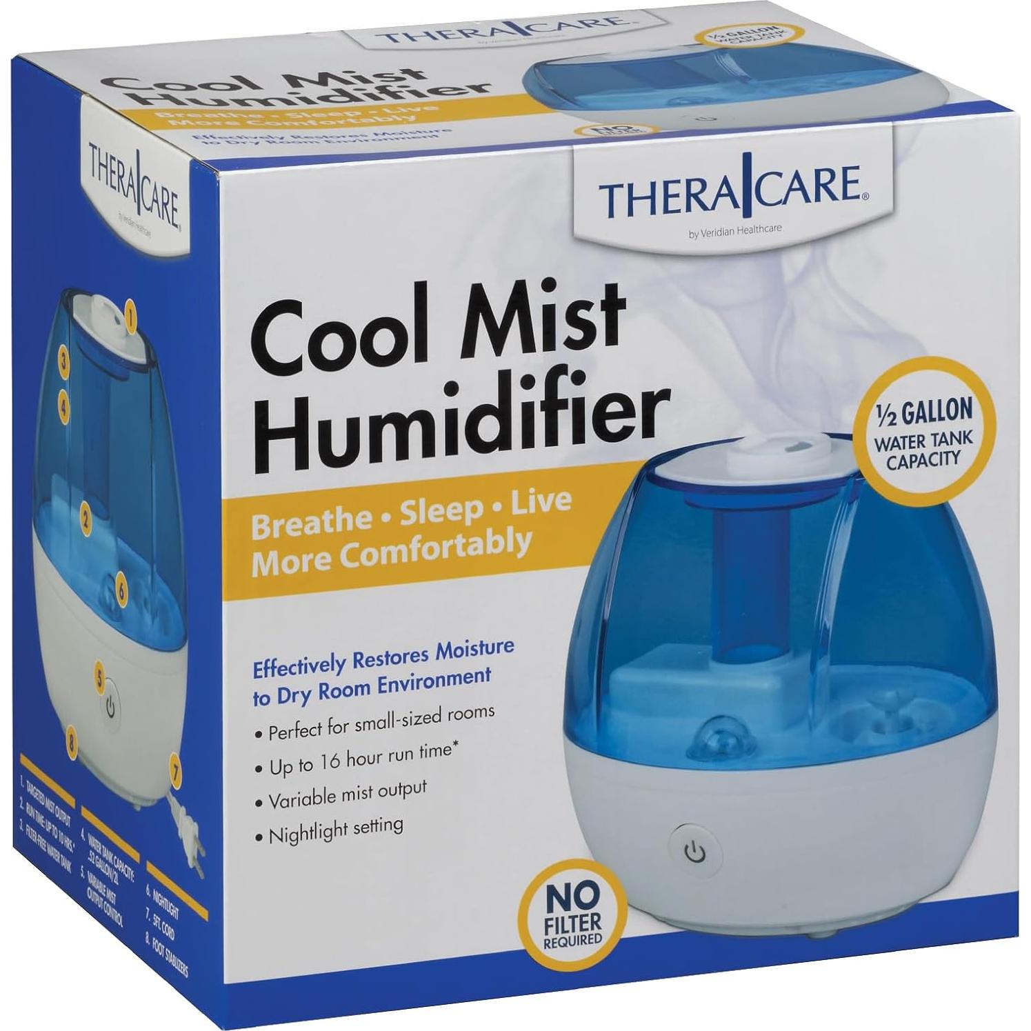 Humidificador Ultrasonico TheraCare Niebla Fría 1.97L Azul
