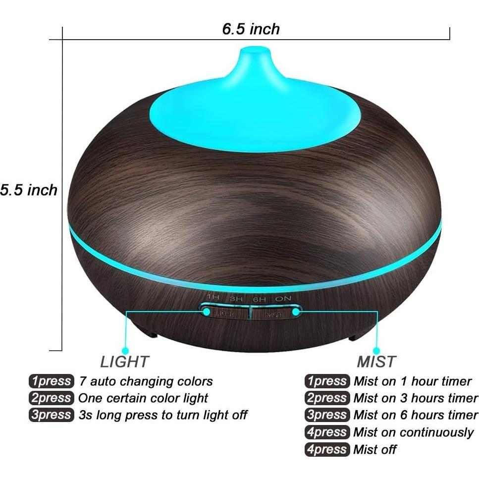 Difusor de Aceite Esencial JoySusie 300ml Madera Ultrasónico