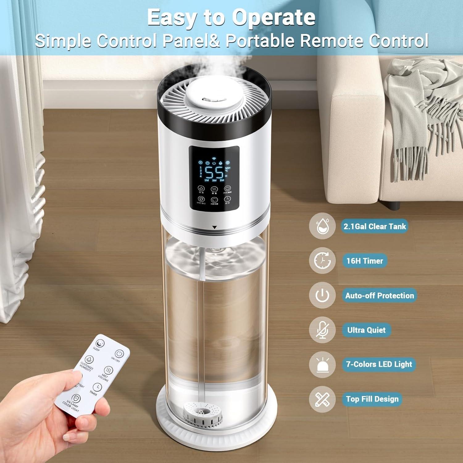 Humidificador Ultrasónico Hiswelle 8L con Aromaterapia y Luz