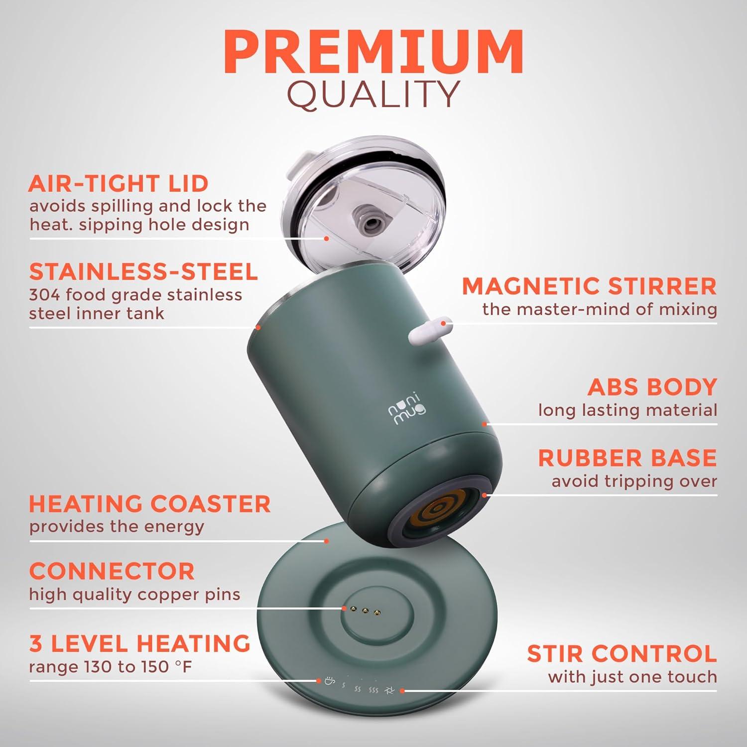 Taza Automezcladora OZTANCE 10 Oz Calentadora 12V Verde