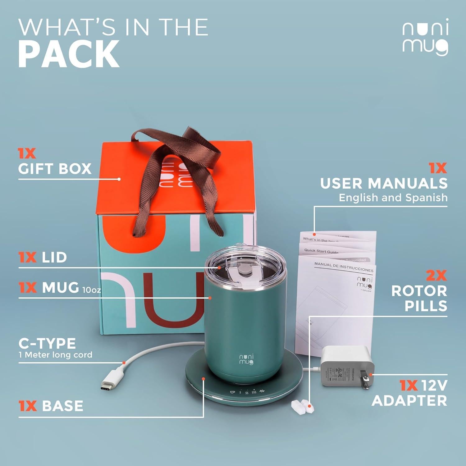 Taza Automezcladora OZTANCE 10 Oz Calentadora 12V Verde