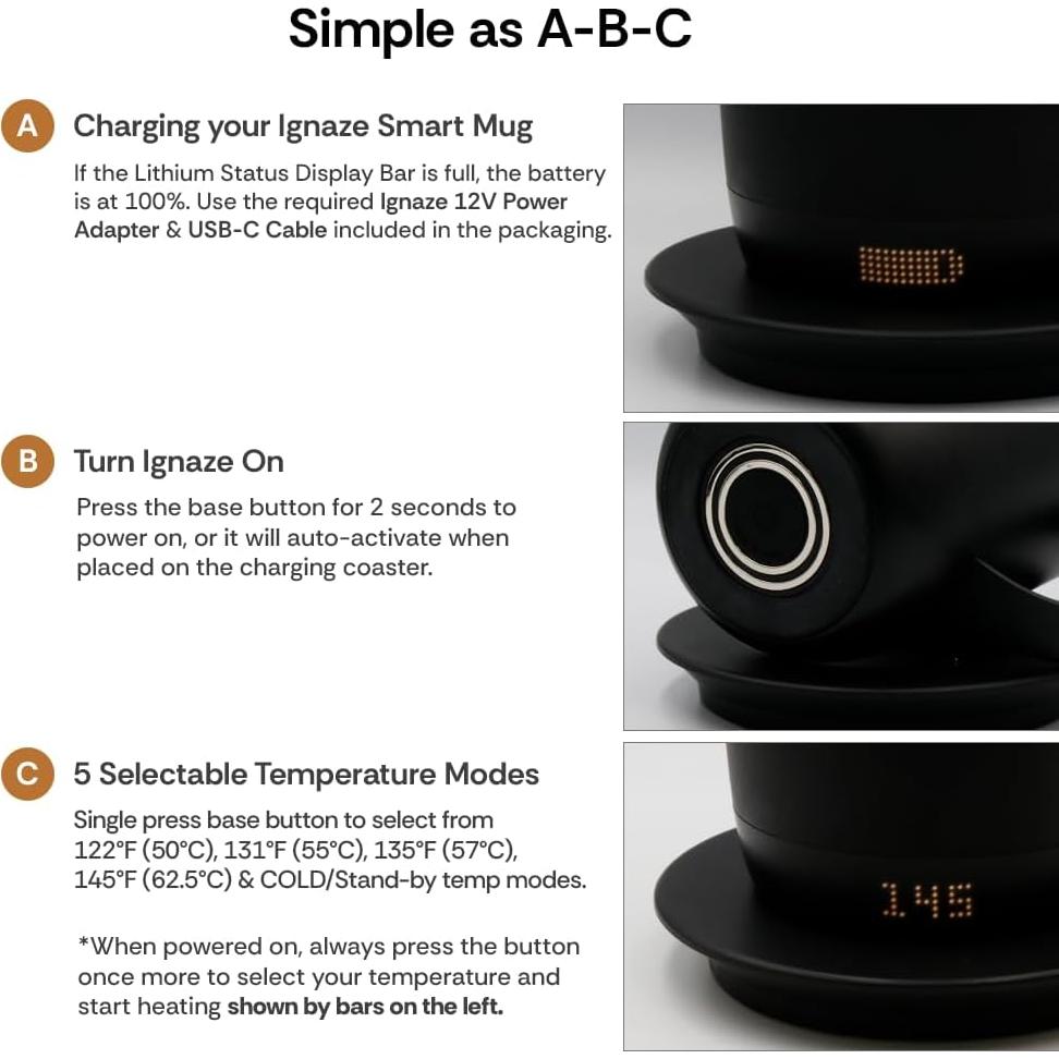 Taza Inteligente Autocalentable Ignaze 311ml - Pantalla LED