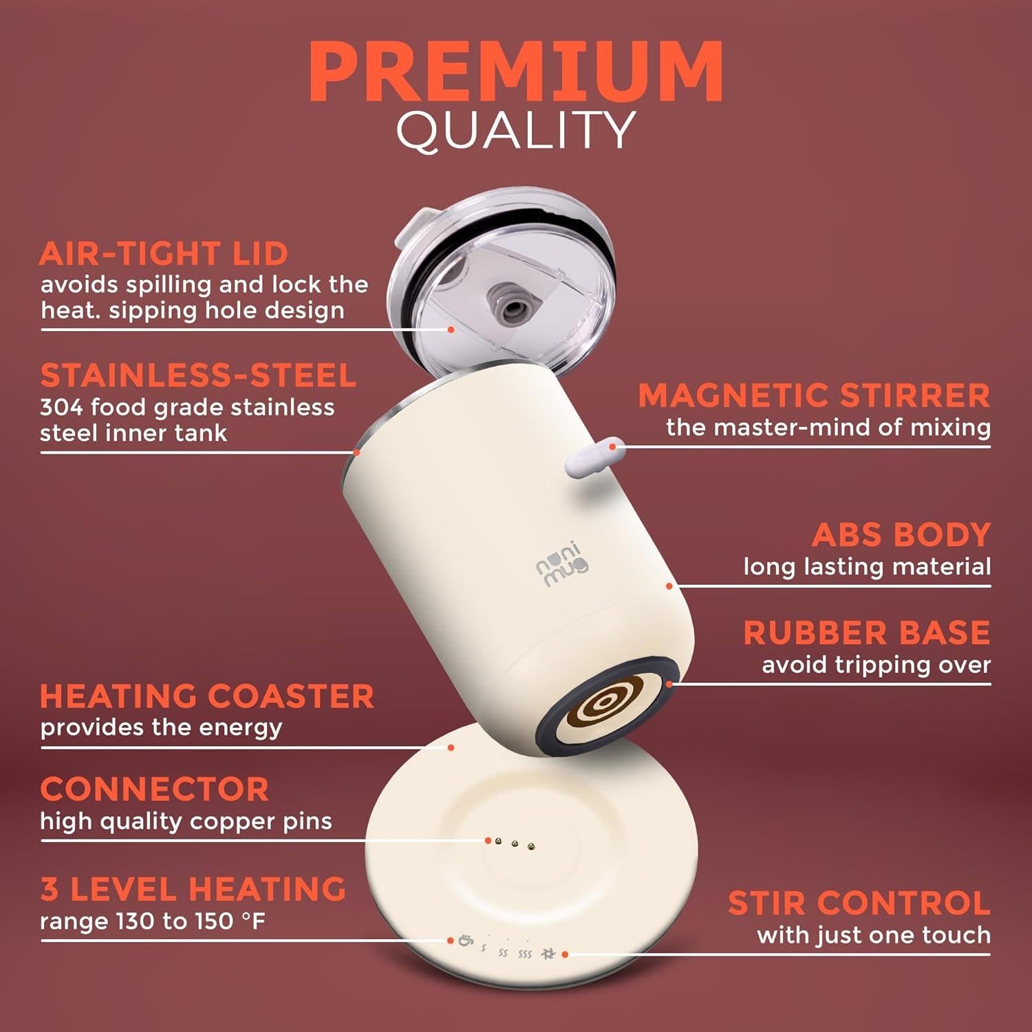 Taza Automezcladora OZTANCE Nuni 2 - 363g, 3 Temperaturas