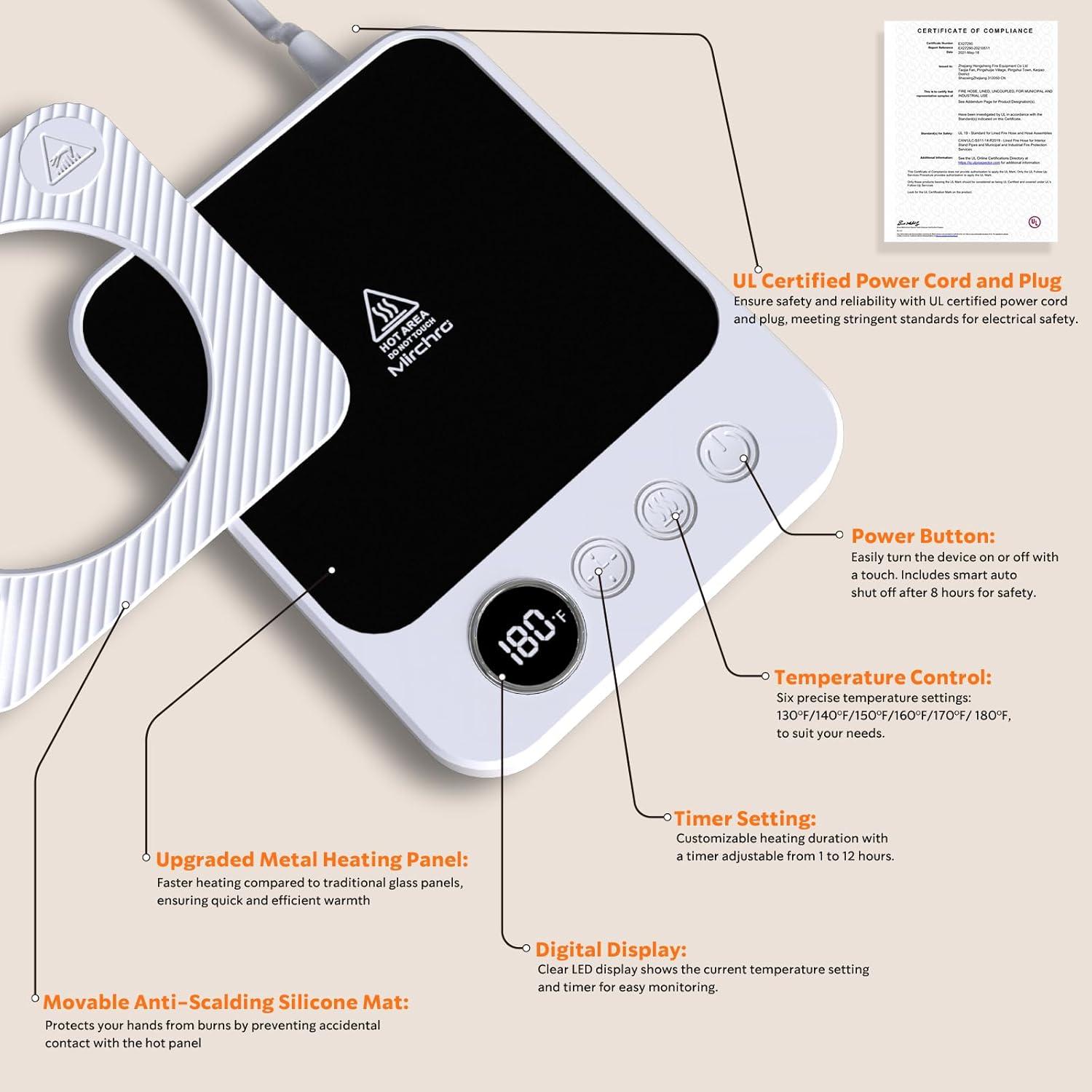 Calentador de Tazas Mirchro 36W con Pantalla y Temporizador