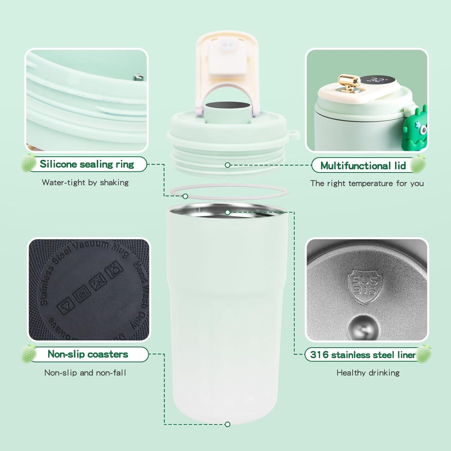 Taza de Café Inteligente Missdong 396g con Pantalla LED Verde