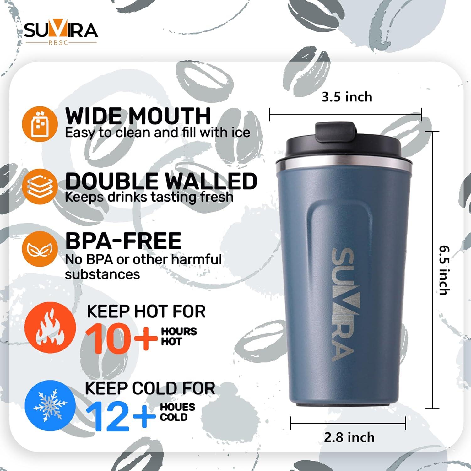 Taza de Café Inteligente SUVIRA 0.5L Acero Inoxidable Azul