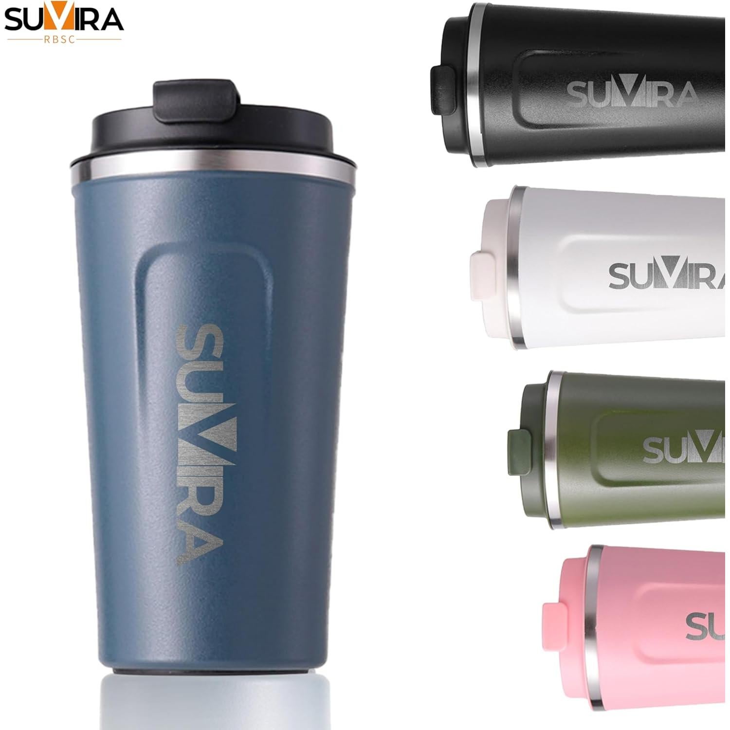 Taza de Café Inteligente SUVIRA 0.5L Acero Inoxidable Azul