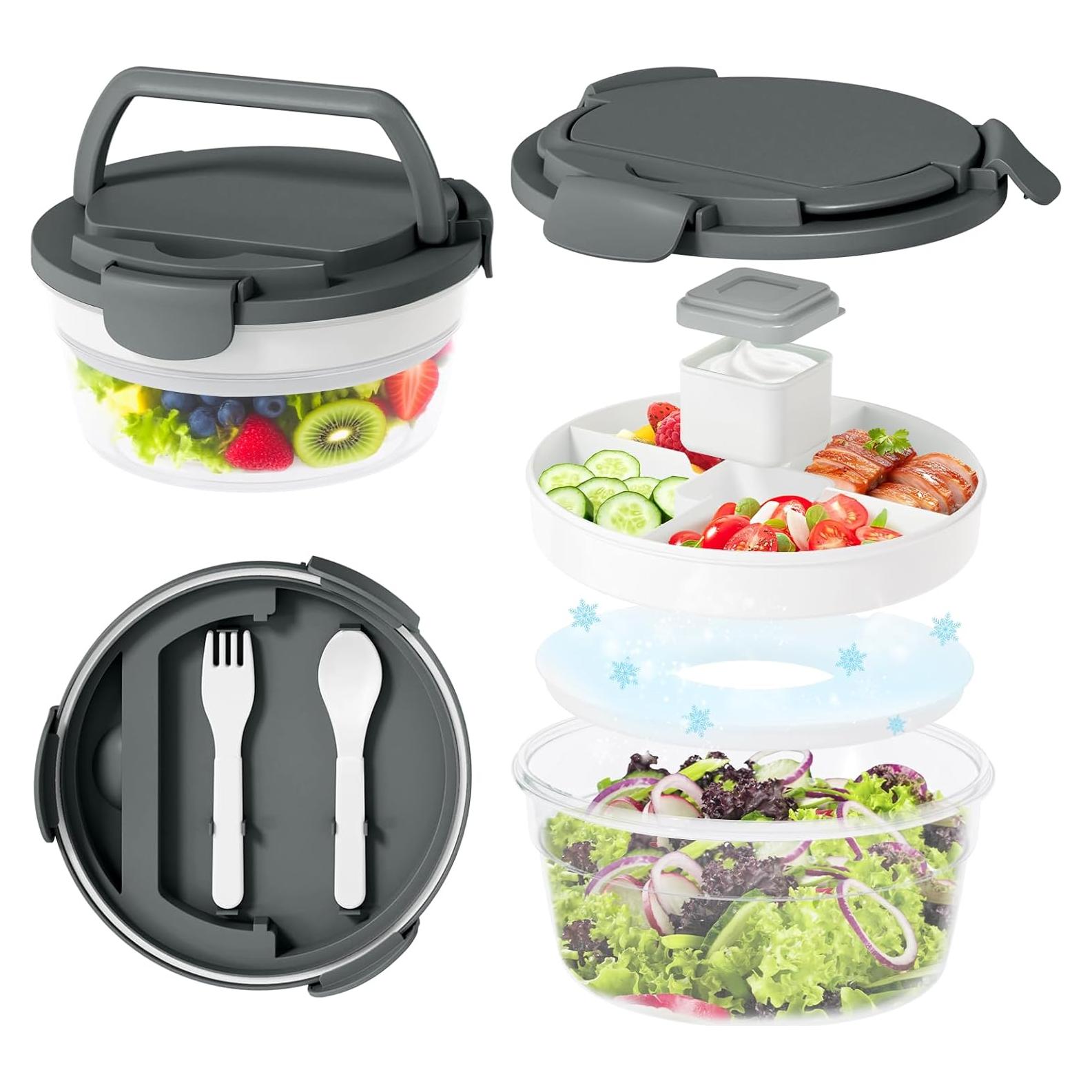 Contenedor de Ensalada JSLOVE 1.7L con 4 Compartimentos