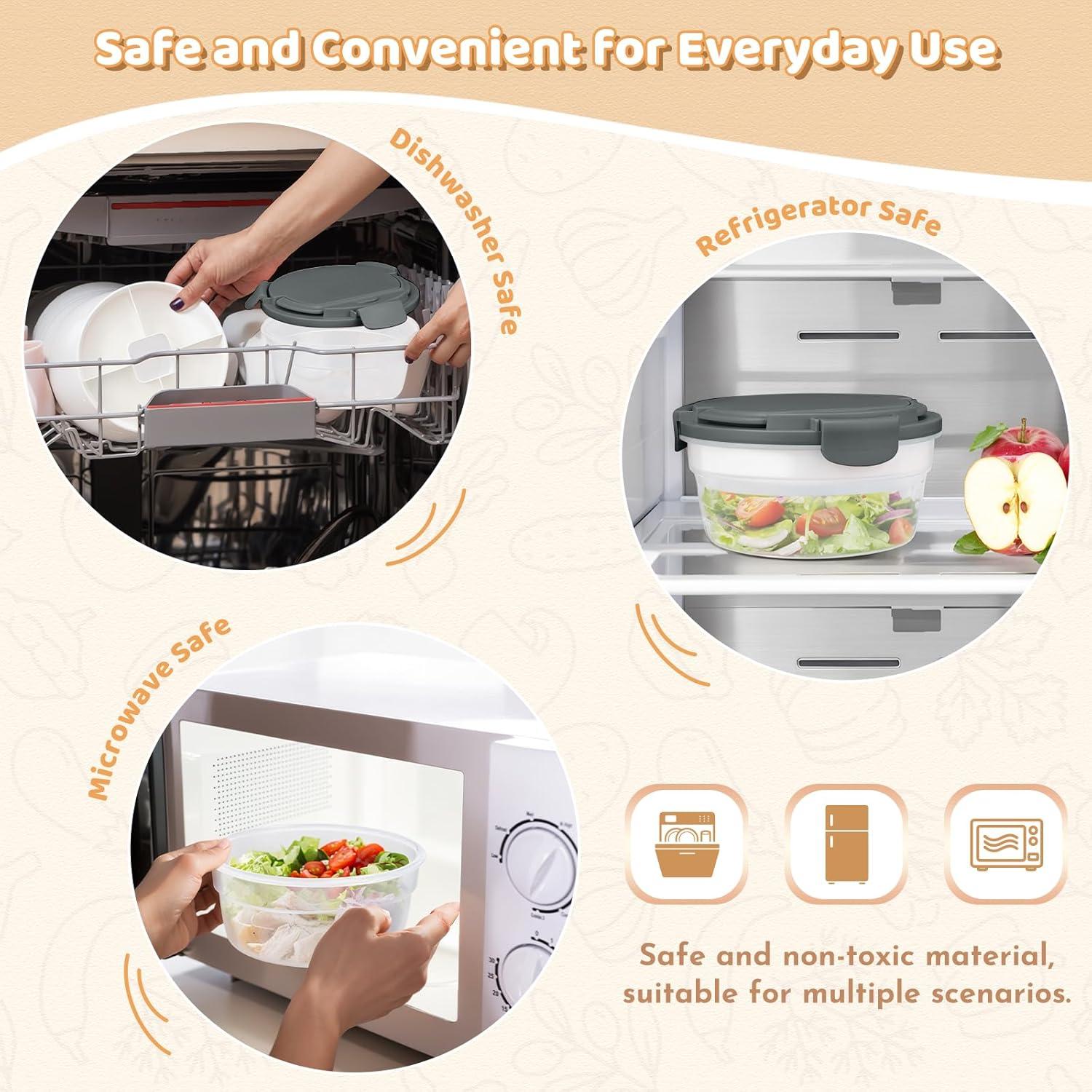 Contenedor de Ensalada JSLOVE 1.7L con 4 Compartimentos