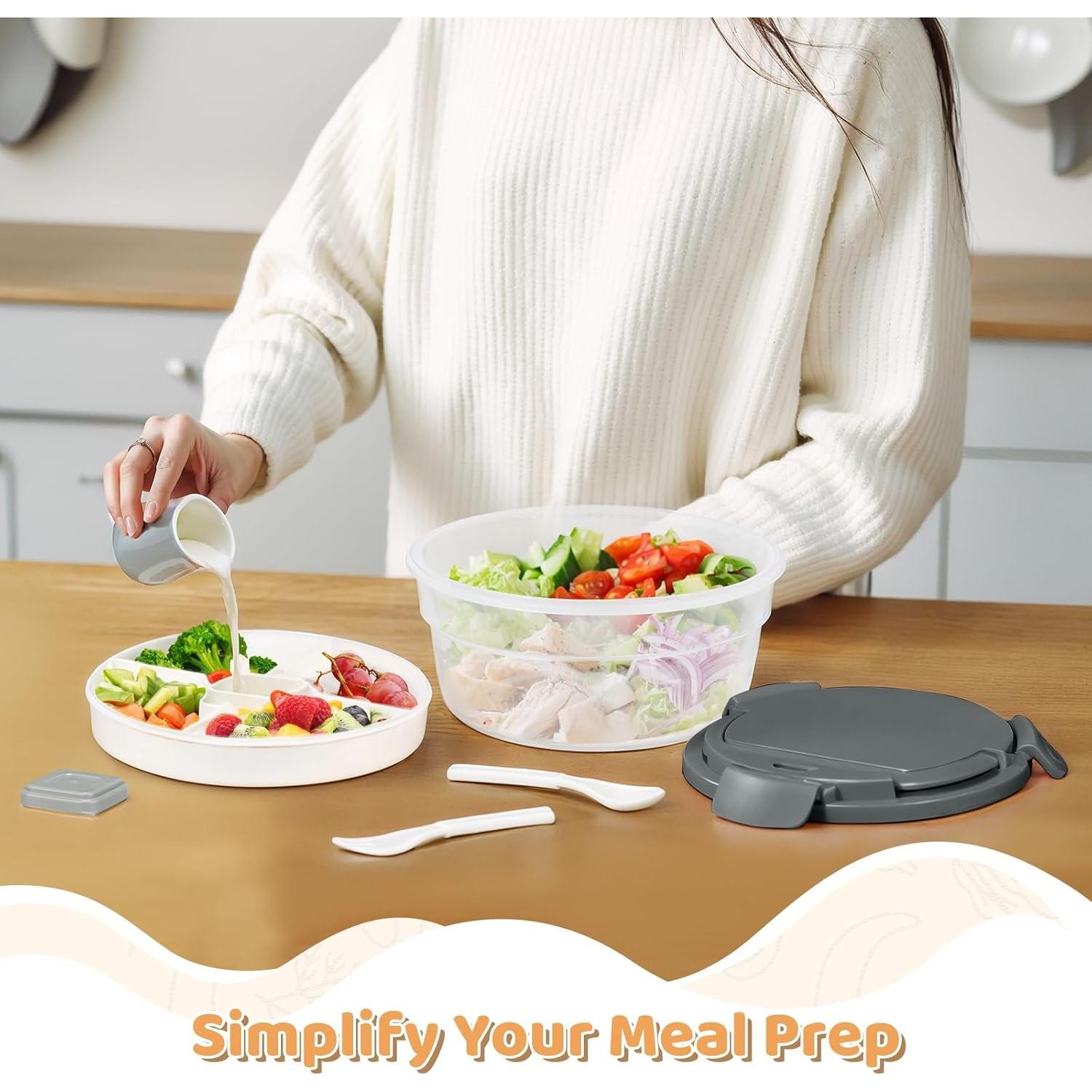 Contenedor de Ensalada JSLOVE 1.7L con 4 Compartimentos