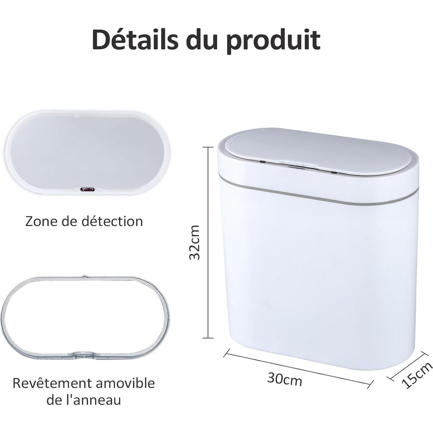 Papelera de Baño ELPHECO 9.5L con Sensor Automático - Blanco