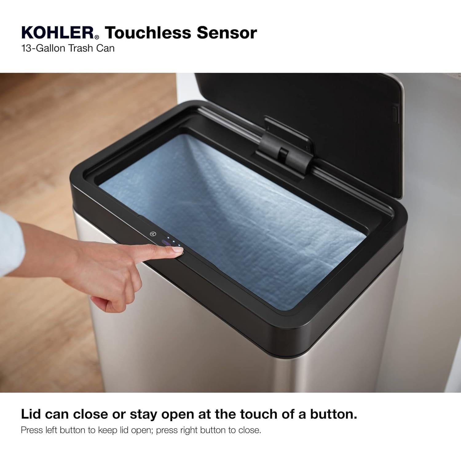 Basurero sin contacto Kohler 49L acero inoxidable negro
