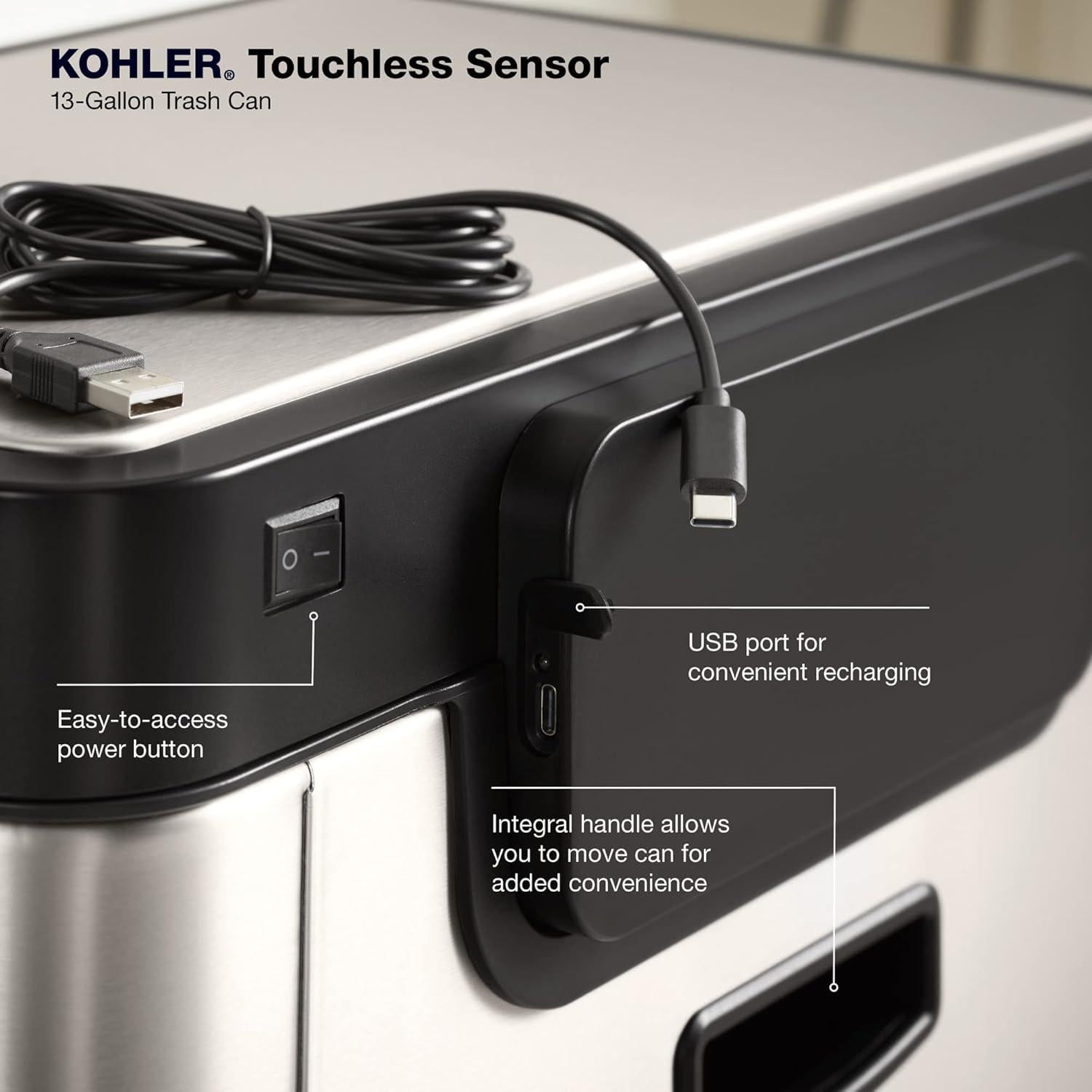Basurero sin contacto Kohler 49L acero inoxidable negro