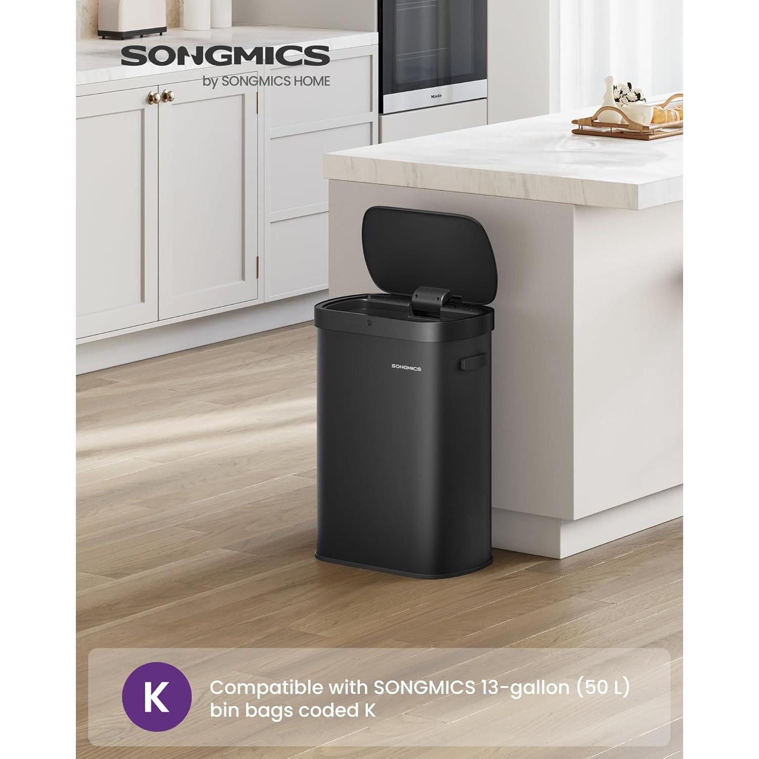 Papelera Automática SONGMICS 50L con Sensor de Movimiento, Acero Inoxidable, Negro