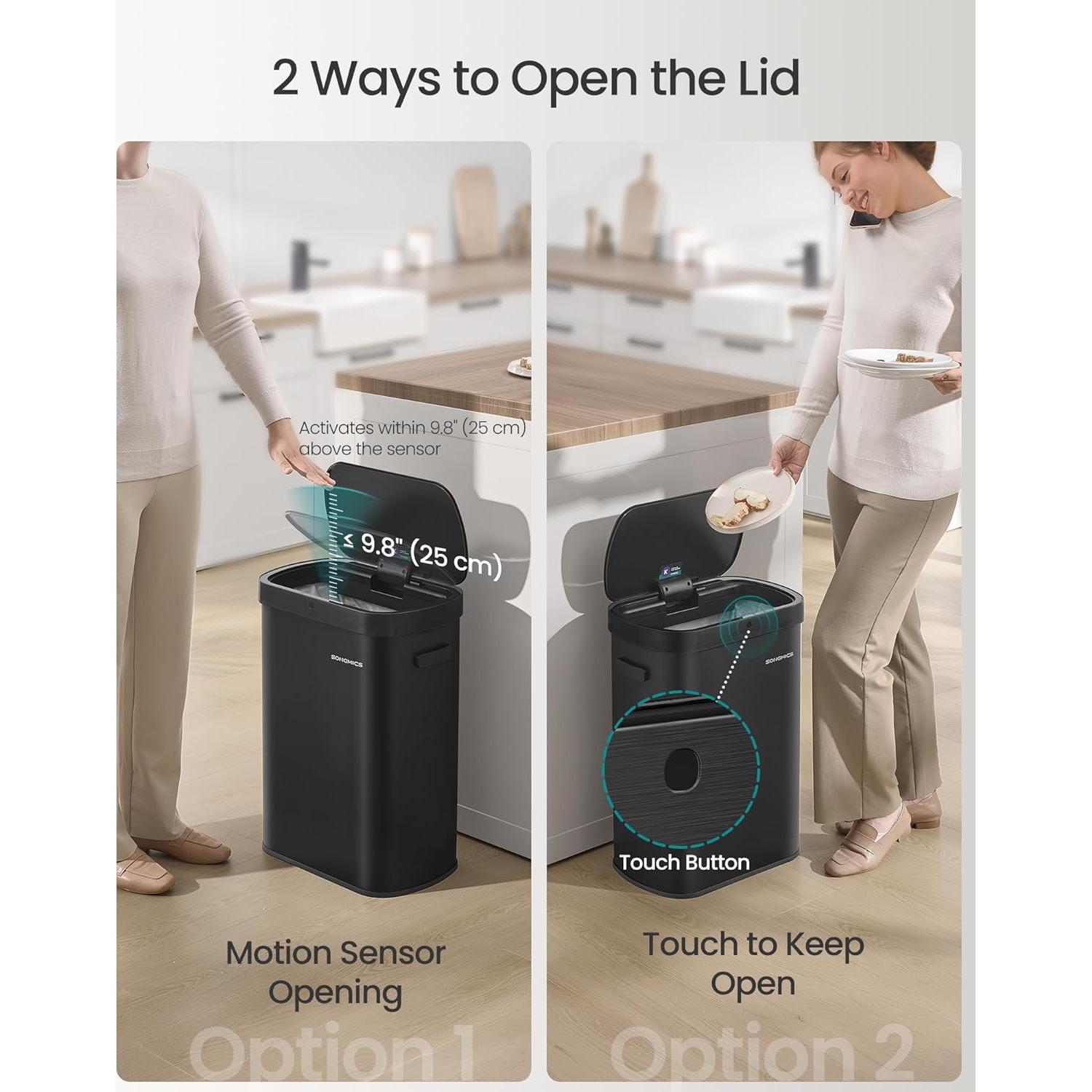 Papelera Automática SONGMICS 50L con Sensor de Movimiento, Acero Inoxidable, Negro