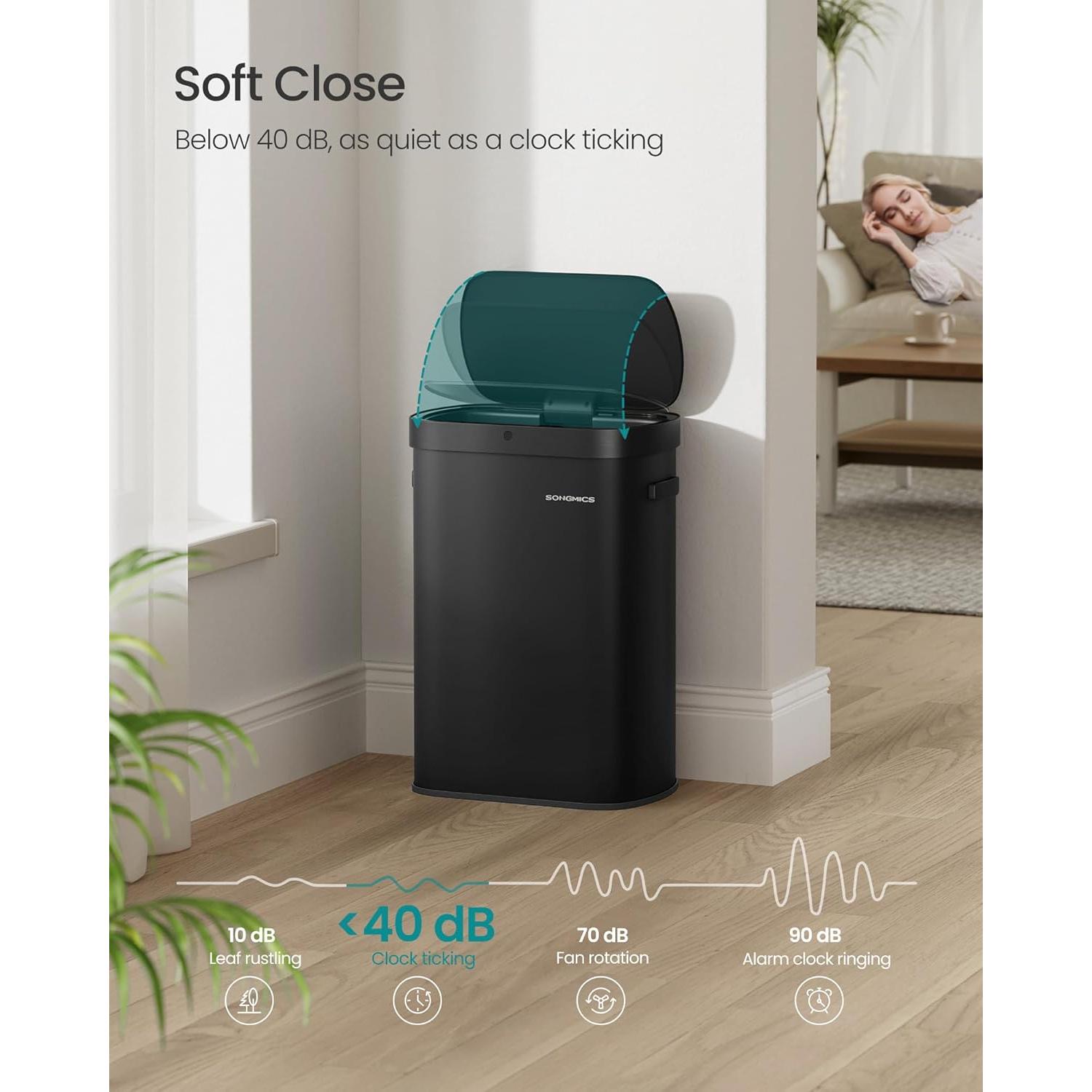 Papelera Automática SONGMICS 50L con Sensor de Movimiento, Acero Inoxidable, Negro