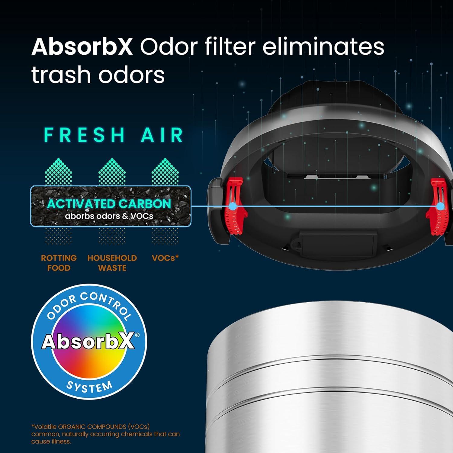 Basurero Sensorial iTouchless 85L Acero Inoxidable con Filtro de Olores