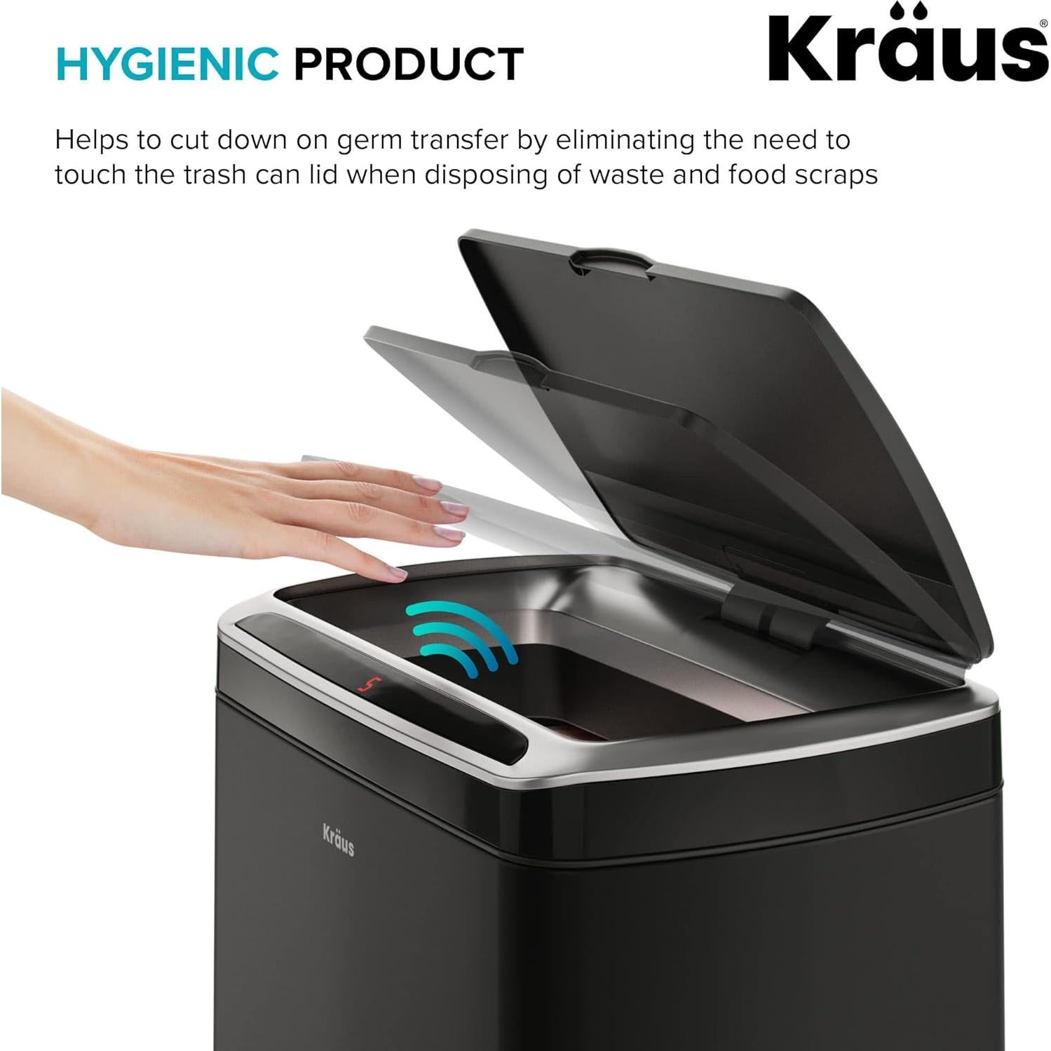 Basurero KRAUS GarbagePro 49L Rectangular Negro Mate con Sensor