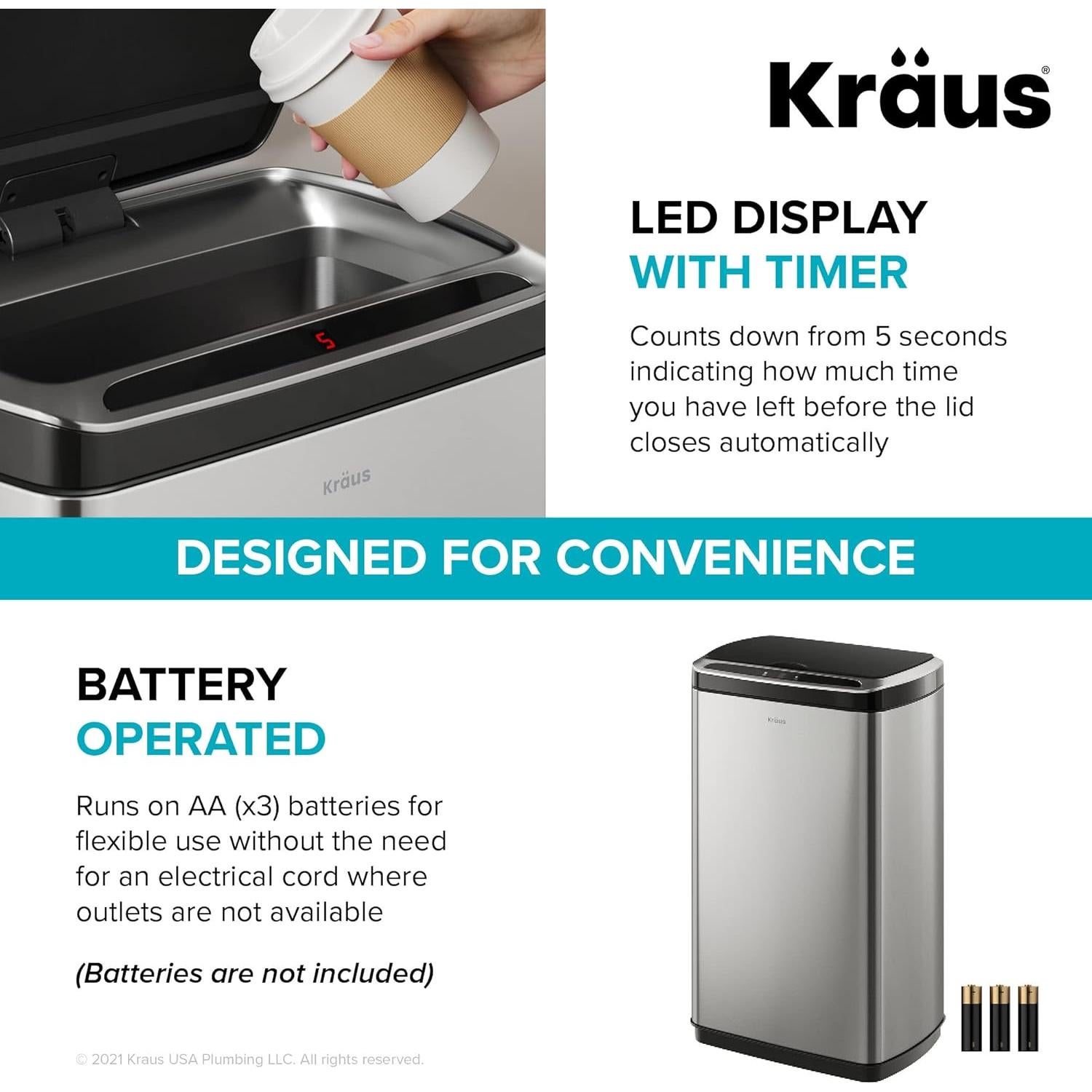 Basurero KRAUS GarbagePro 49L Rectangular Negro Mate con Sensor