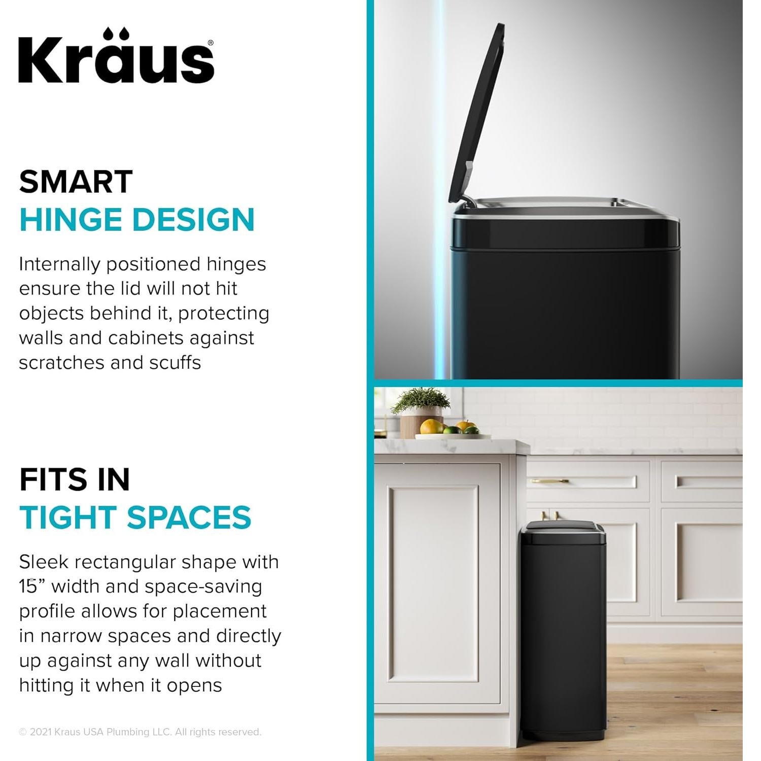 Basurero KRAUS GarbagePro 49L Rectangular Negro Mate con Sensor