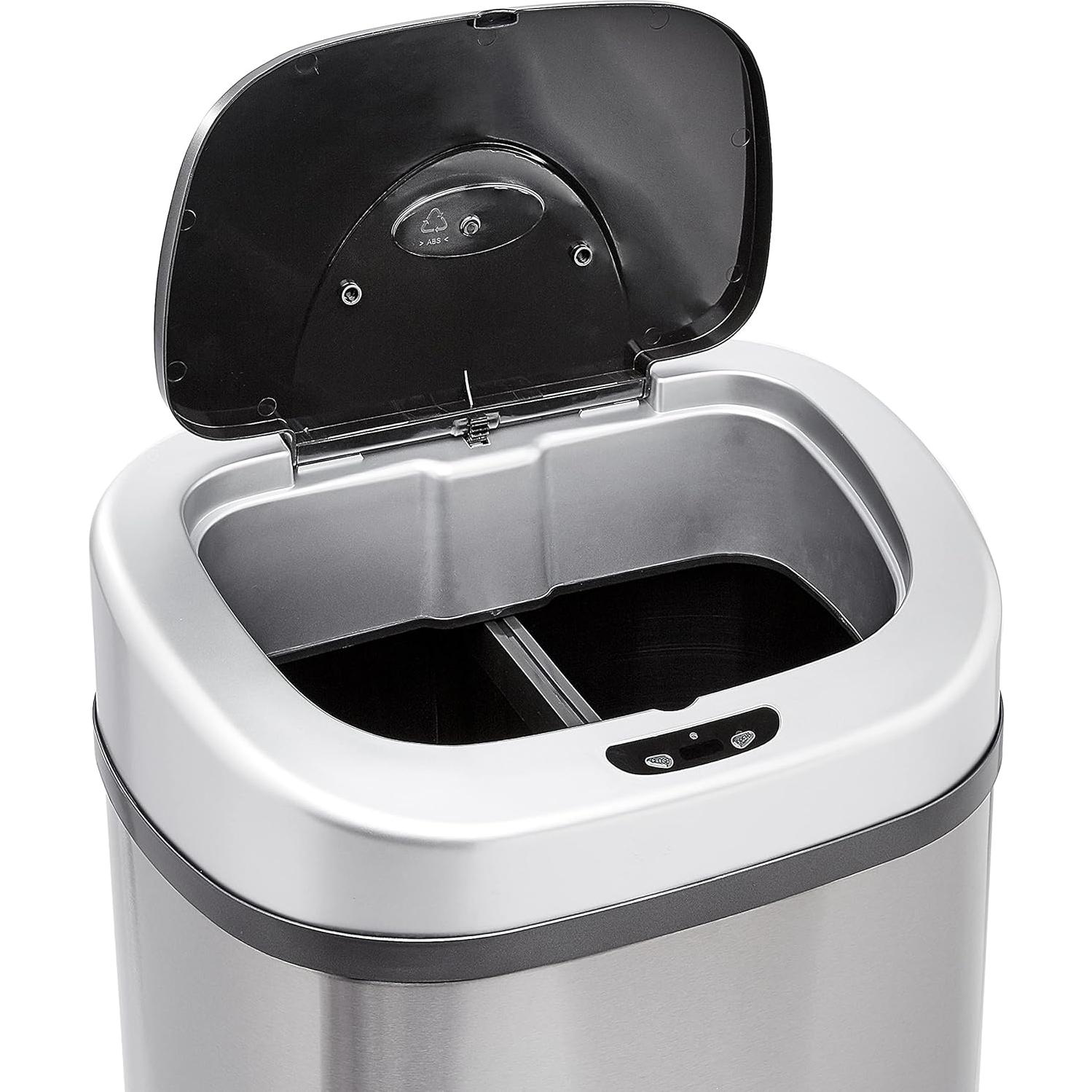 Basurero Automático Amazon Basics 80L Acero Inoxidable Doble Compartimento