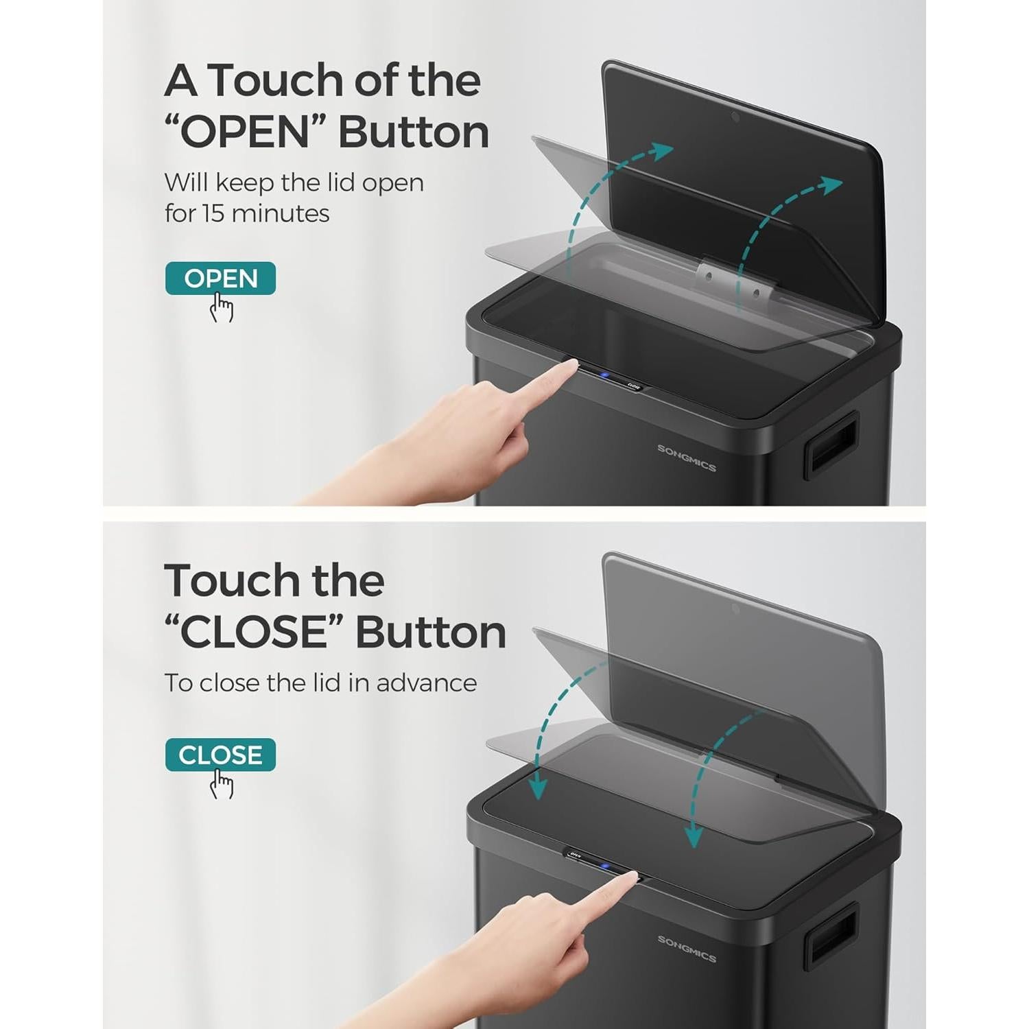 Papelera Automática SONGMICS 68L con Sensor de Movimiento, Acero Inoxidable