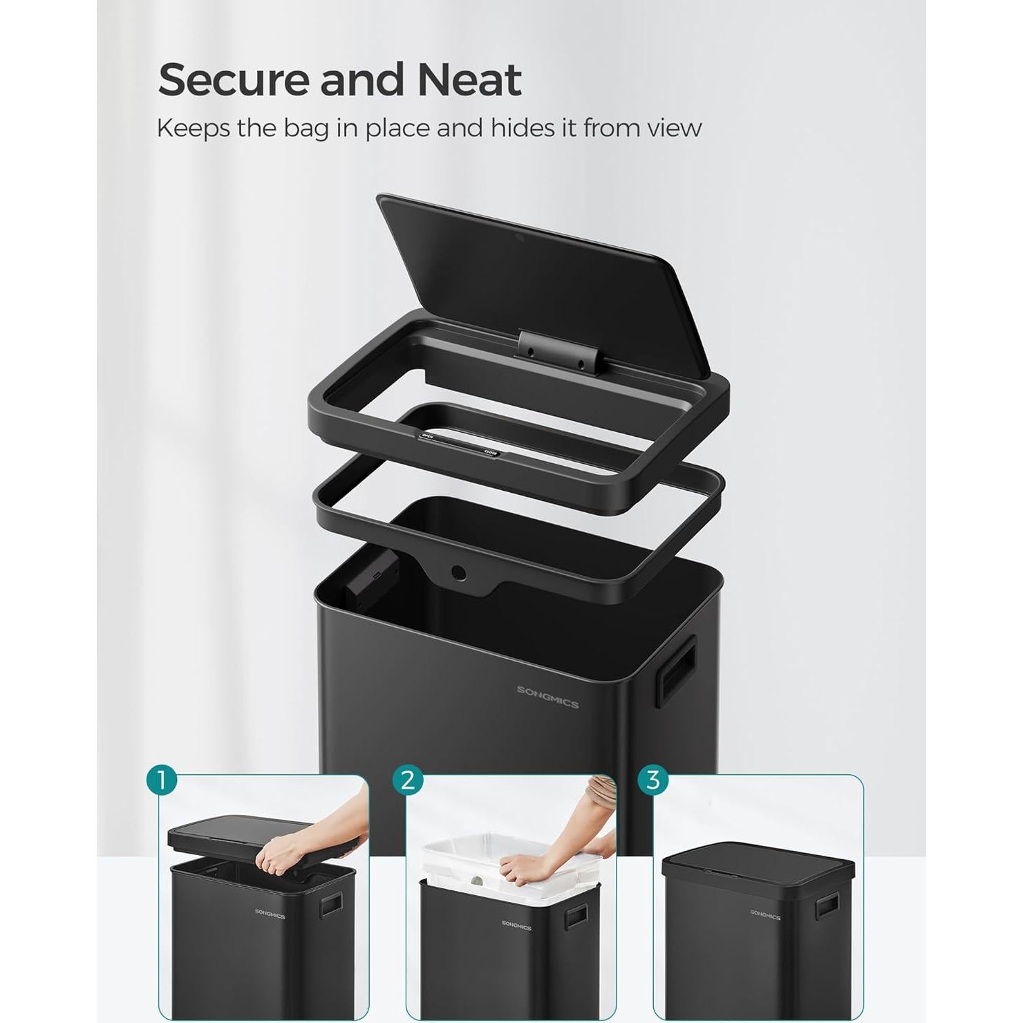 Papelera Automática SONGMICS 68L con Sensor de Movimiento, Acero Inoxidable