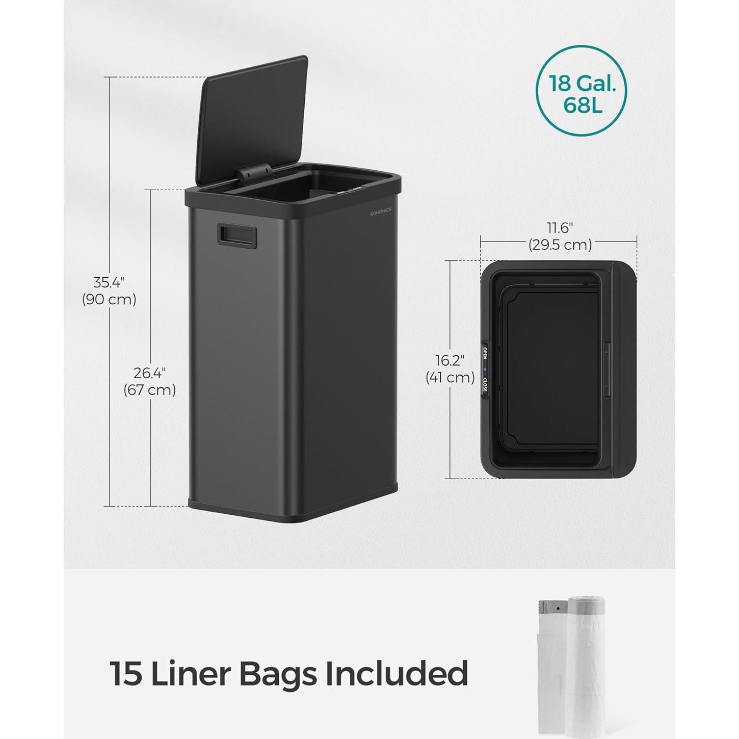 Papelera Automática SONGMICS 68L con Sensor de Movimiento, Acero Inoxidable