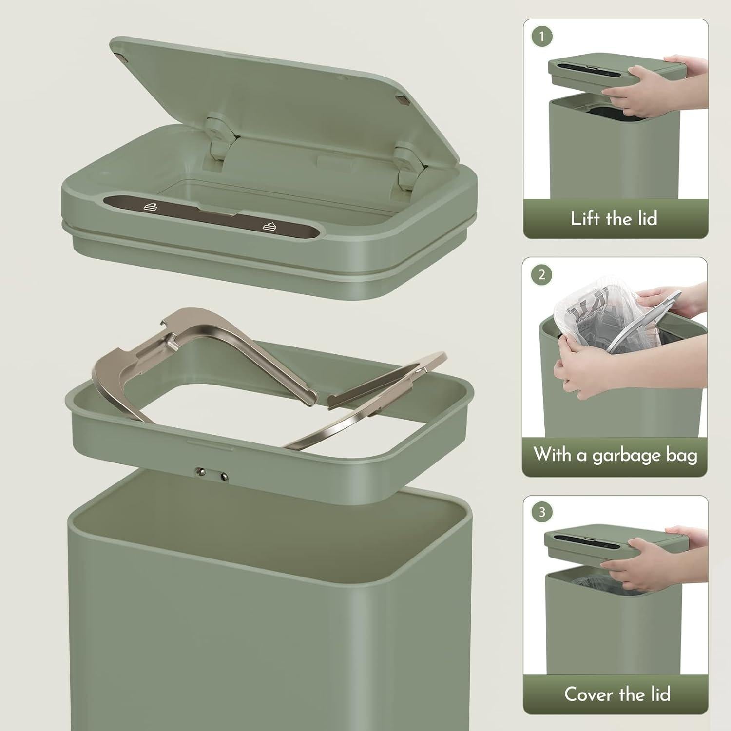 Bote de Basura ELPHECO 20.8L Acero Inoxidable Verde Aguacate