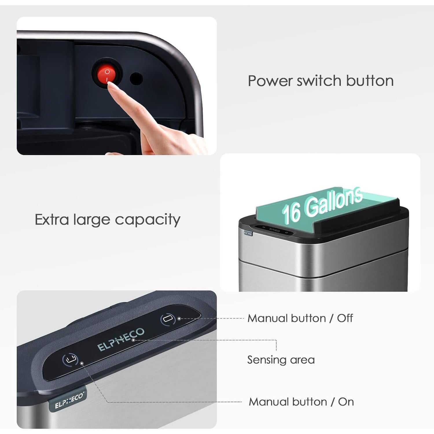 Cubo de Basura Automático ELPHECO 60L con Sensor de Movimiento